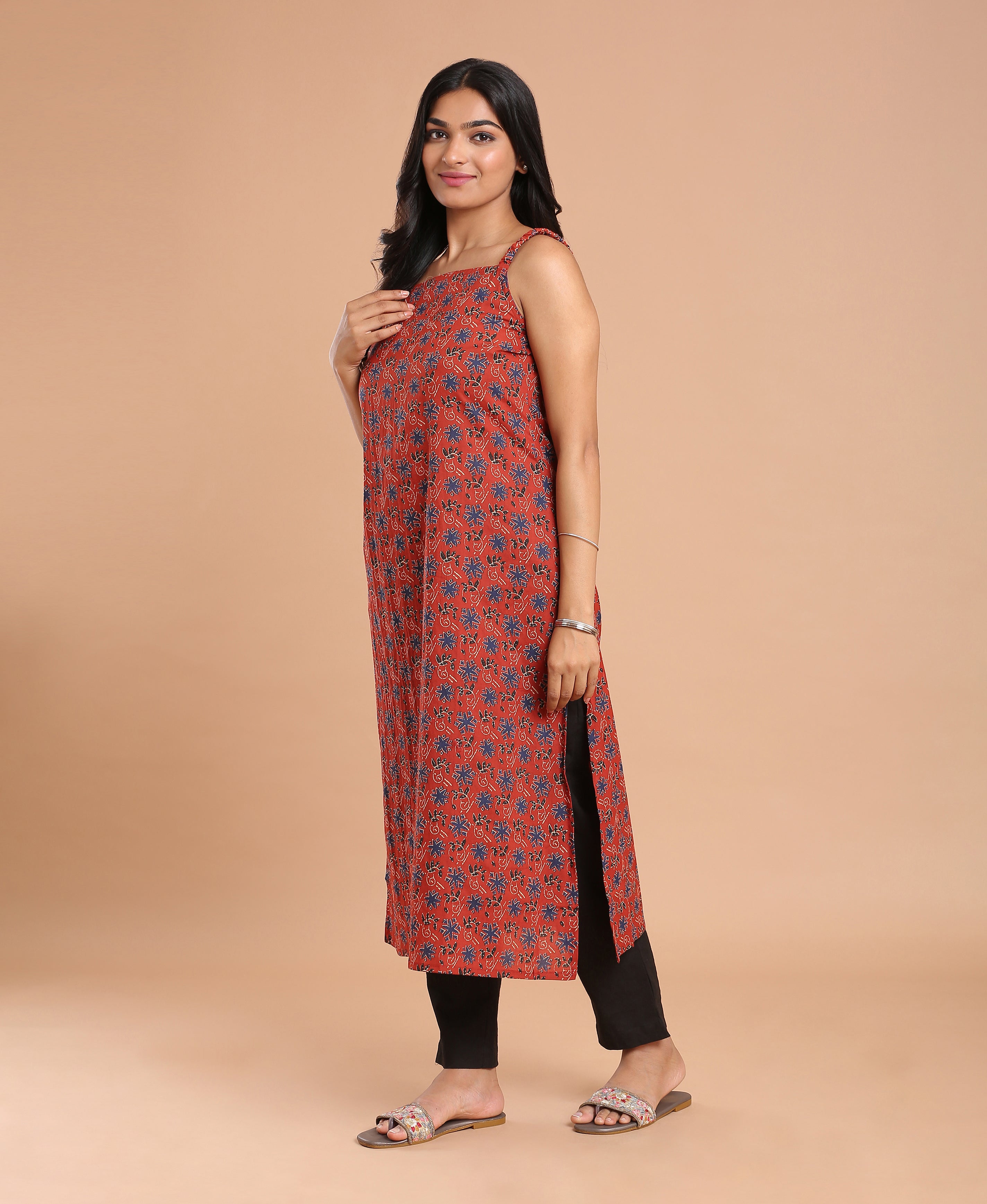 Scarlet Bloom Cotton Kurti