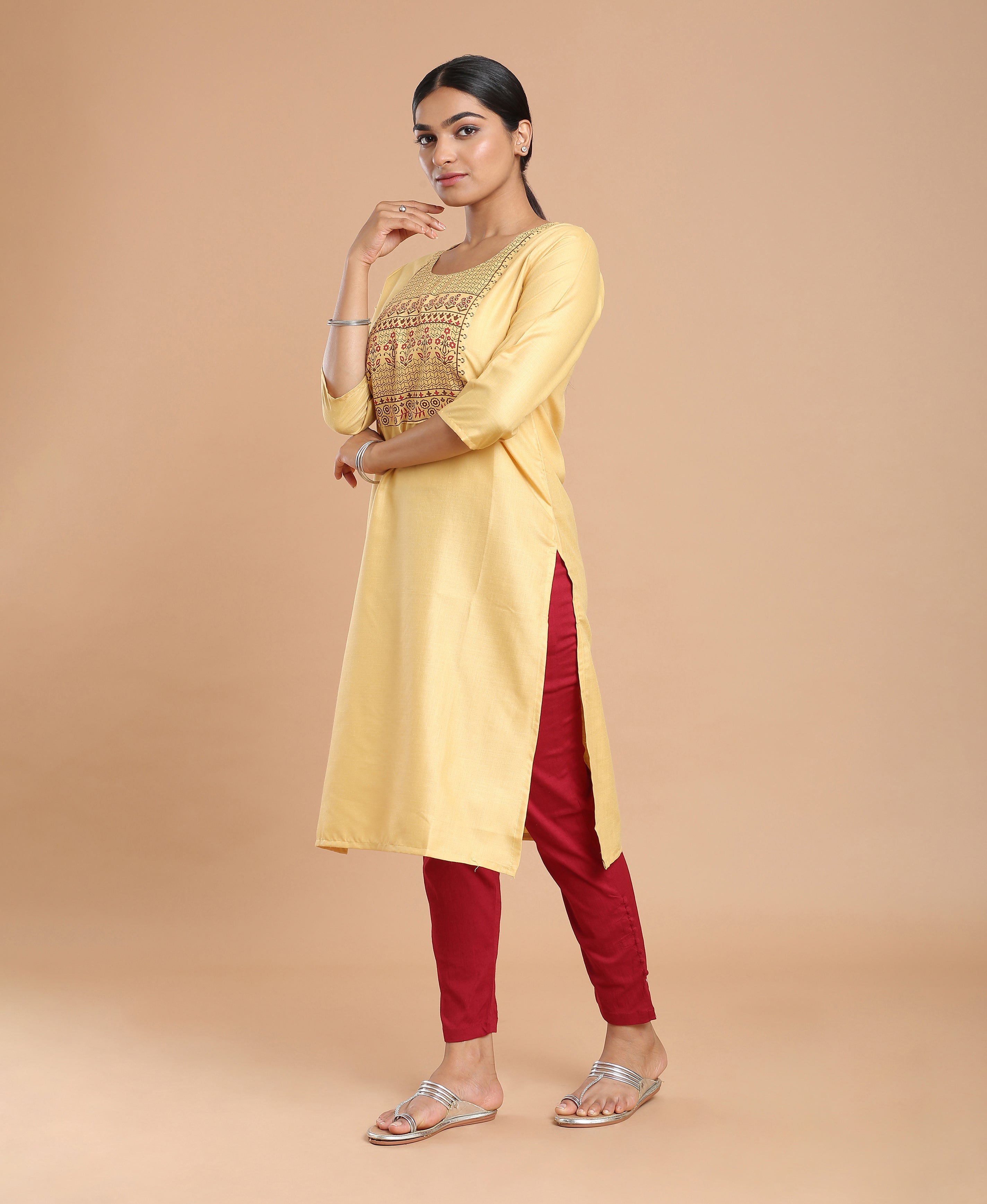 Lemon Glow Poly Cotton Kurti