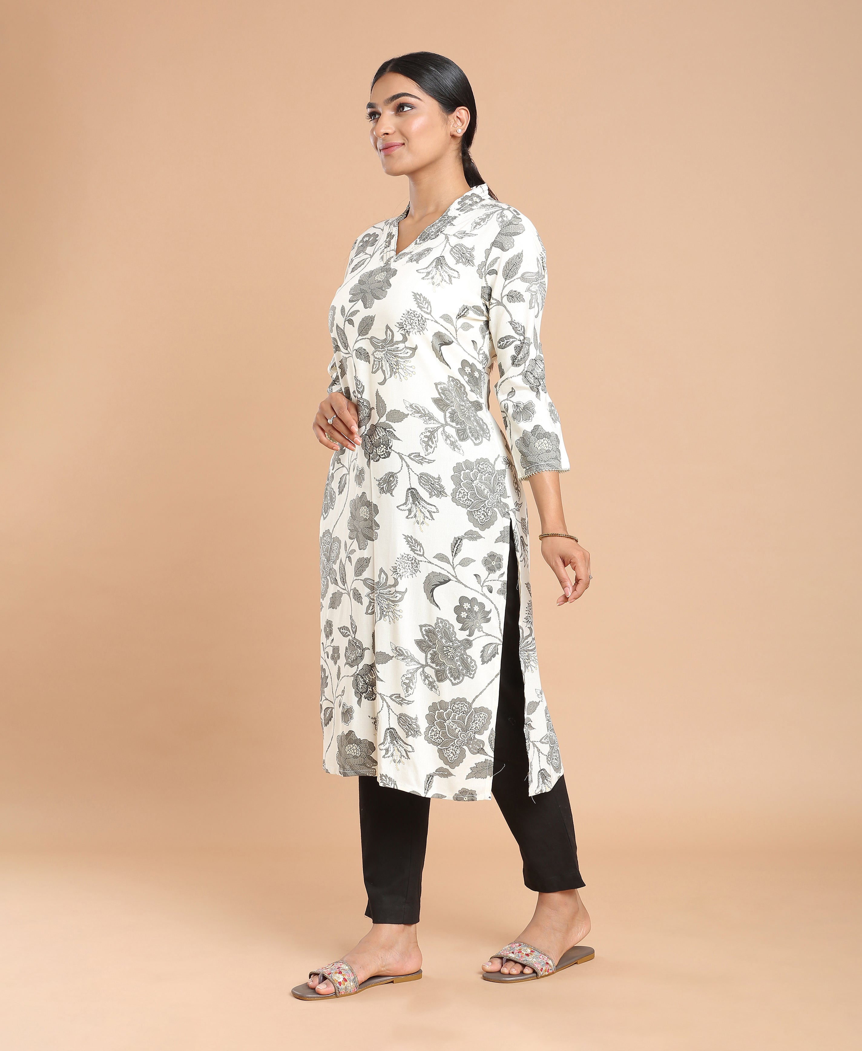 Off-White Embroidered Flare Dress