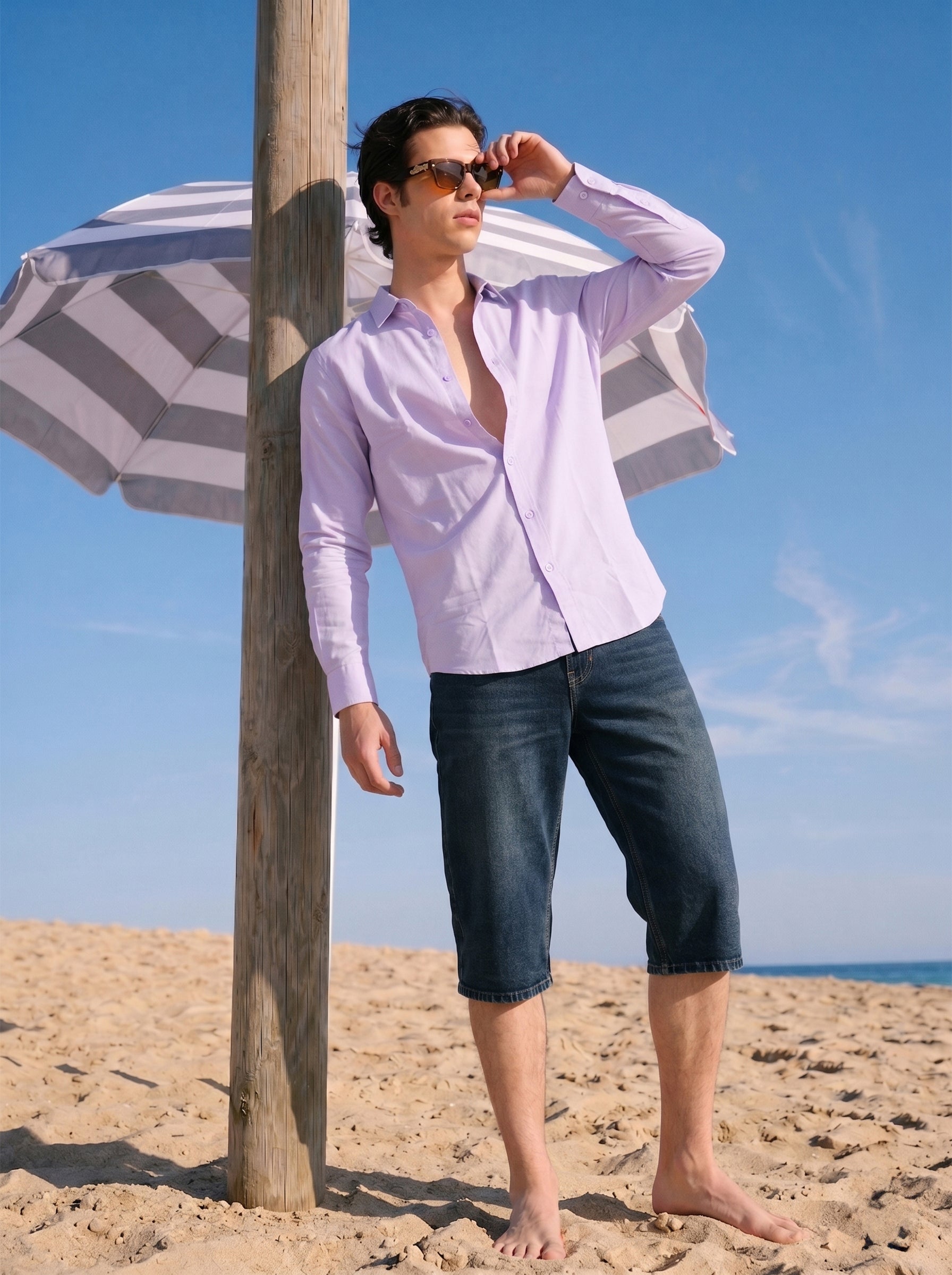Men's Cotton Lavender Relaxed Regular Collar Full Sleeve Shirt