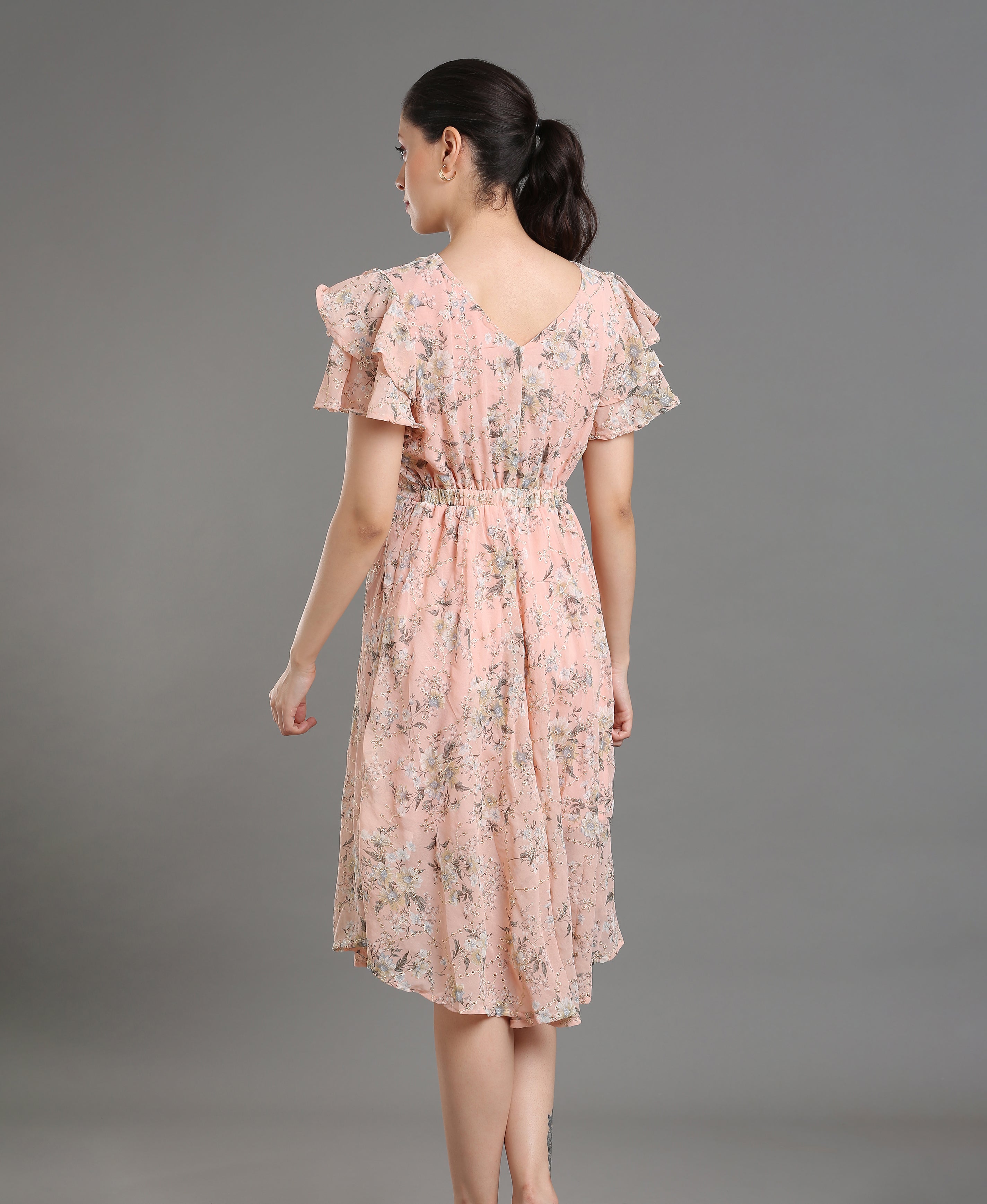 Peach Bloom Embroidered Georgette Dress