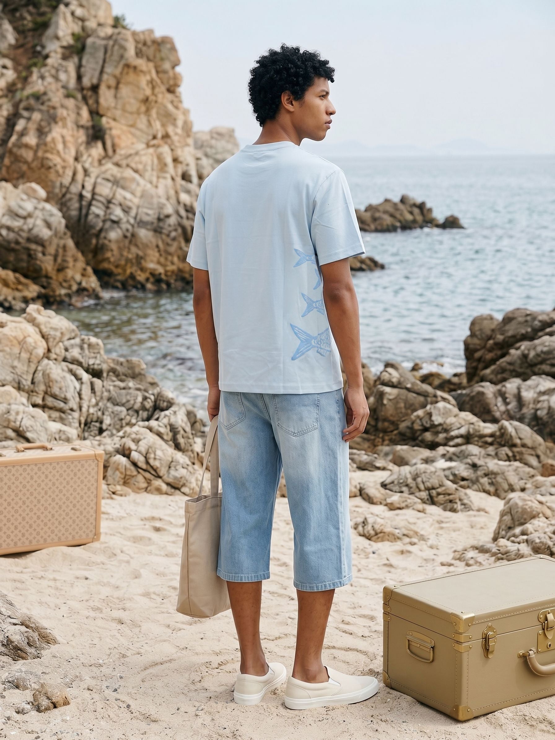 Men's S/J 200Gsm Light Blue Relaxed Fit T Shirt
