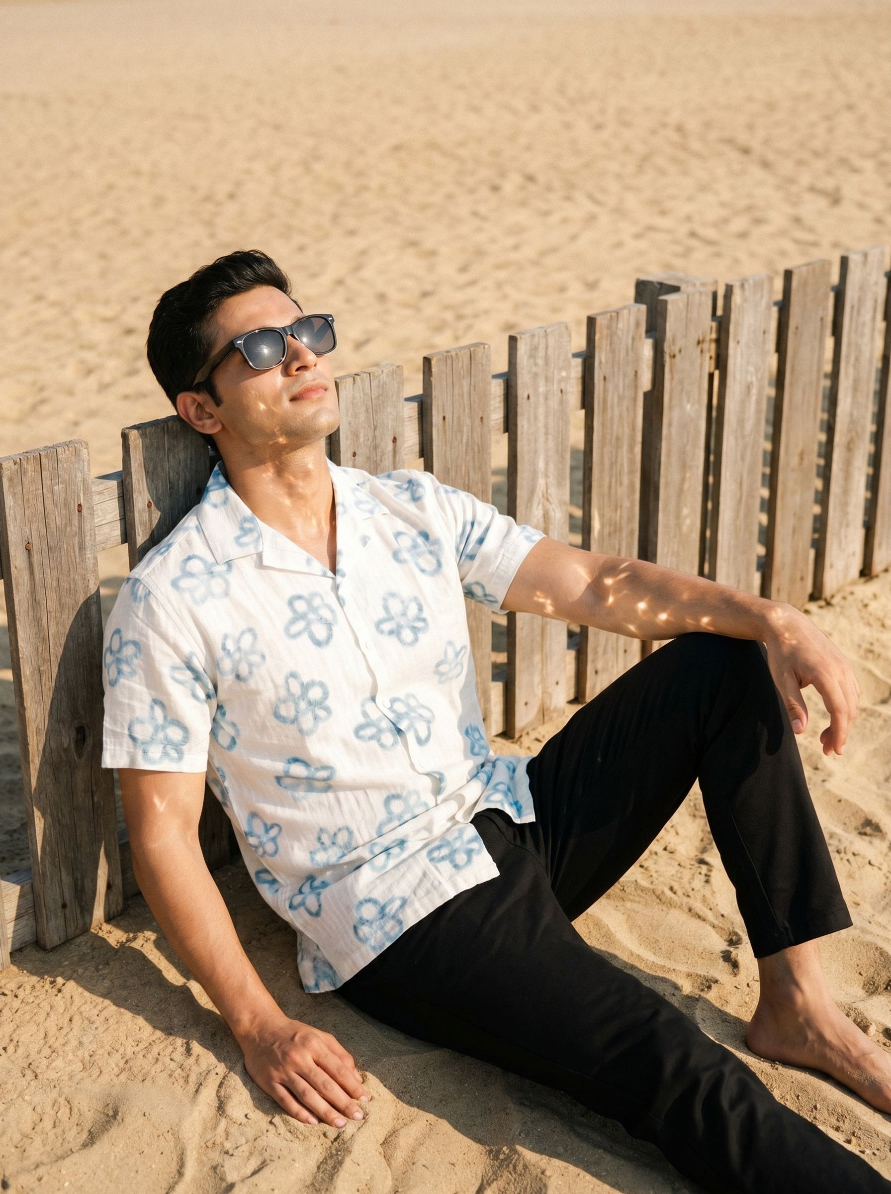 Men's Blue Cuban Collar Relaxed Fit Shirt