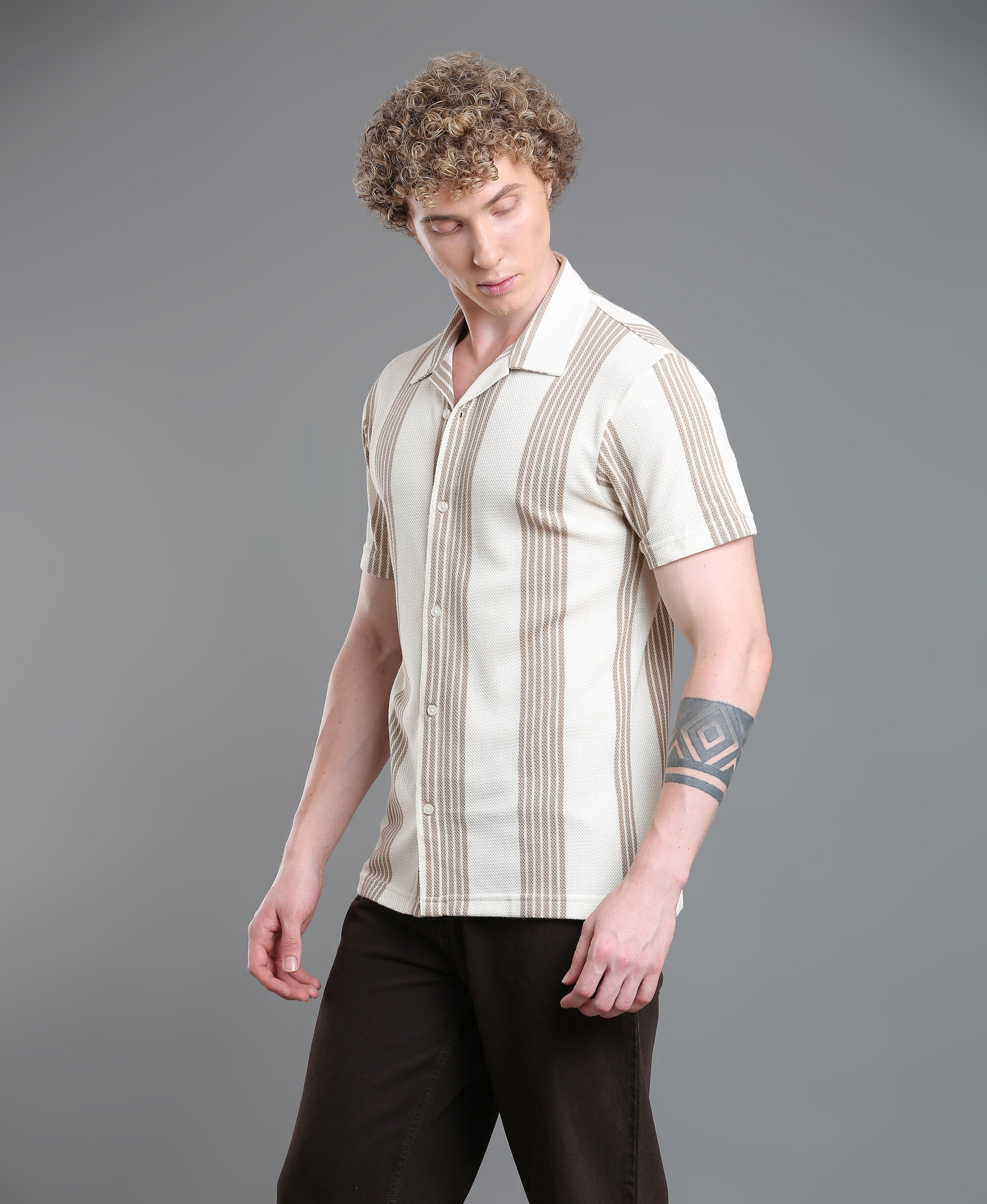 Khaki Stripe Regular Shirt