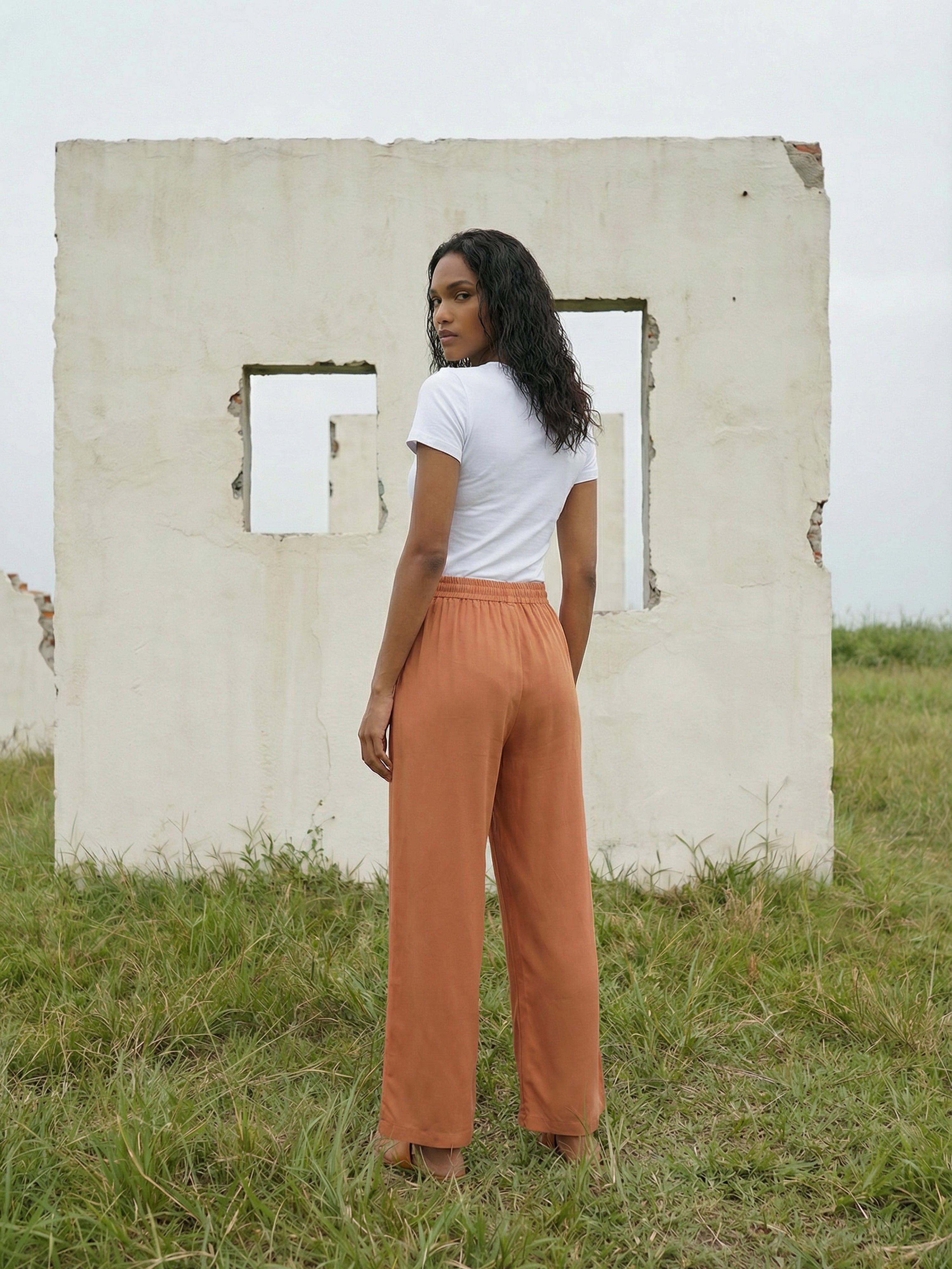 Brown Viscose Rayon Trouser For Womens