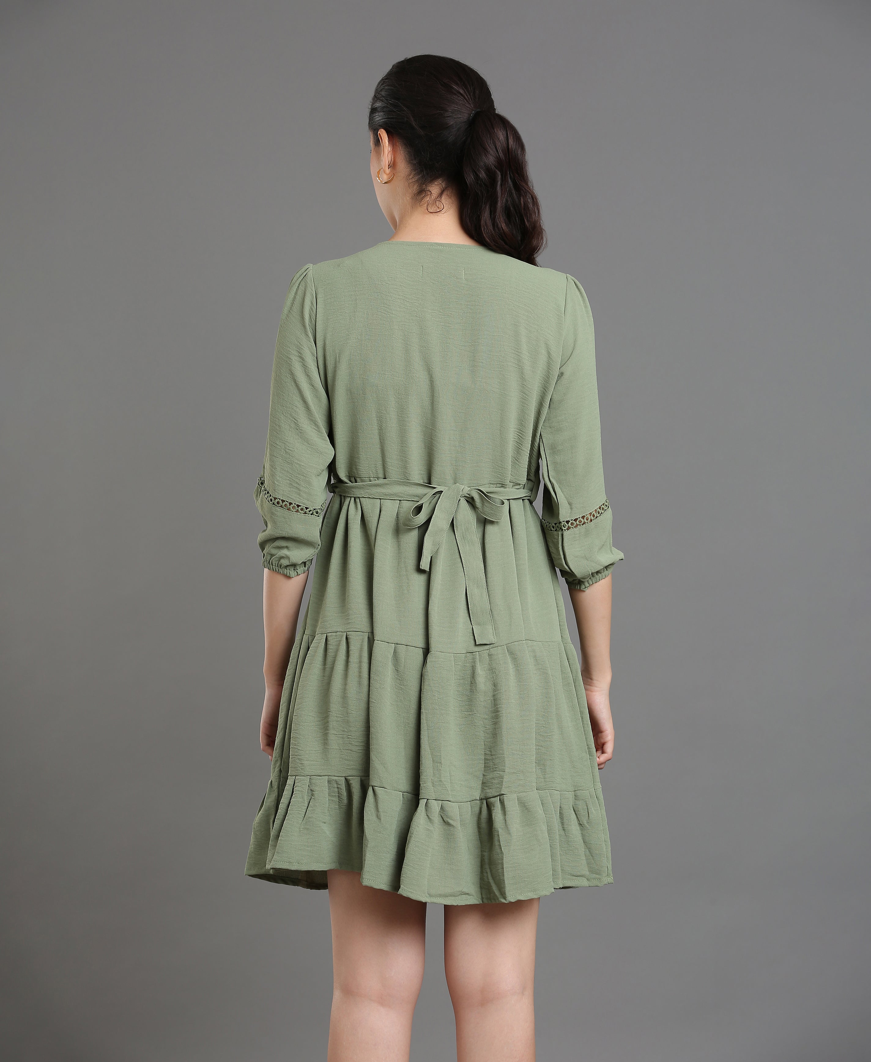 Emerald Glow Polyester Flared Dress