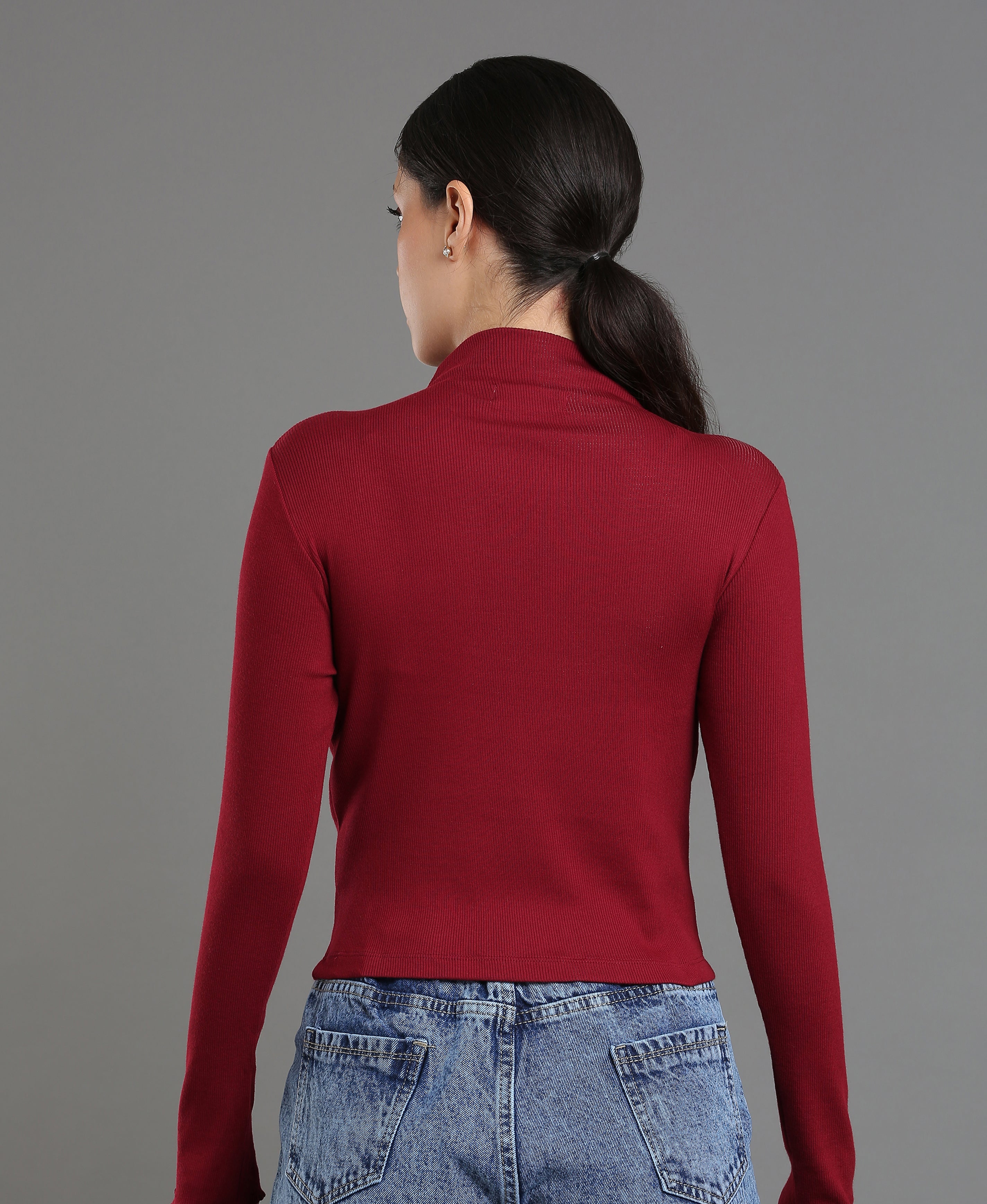 Wine Rib Knit Crop Top