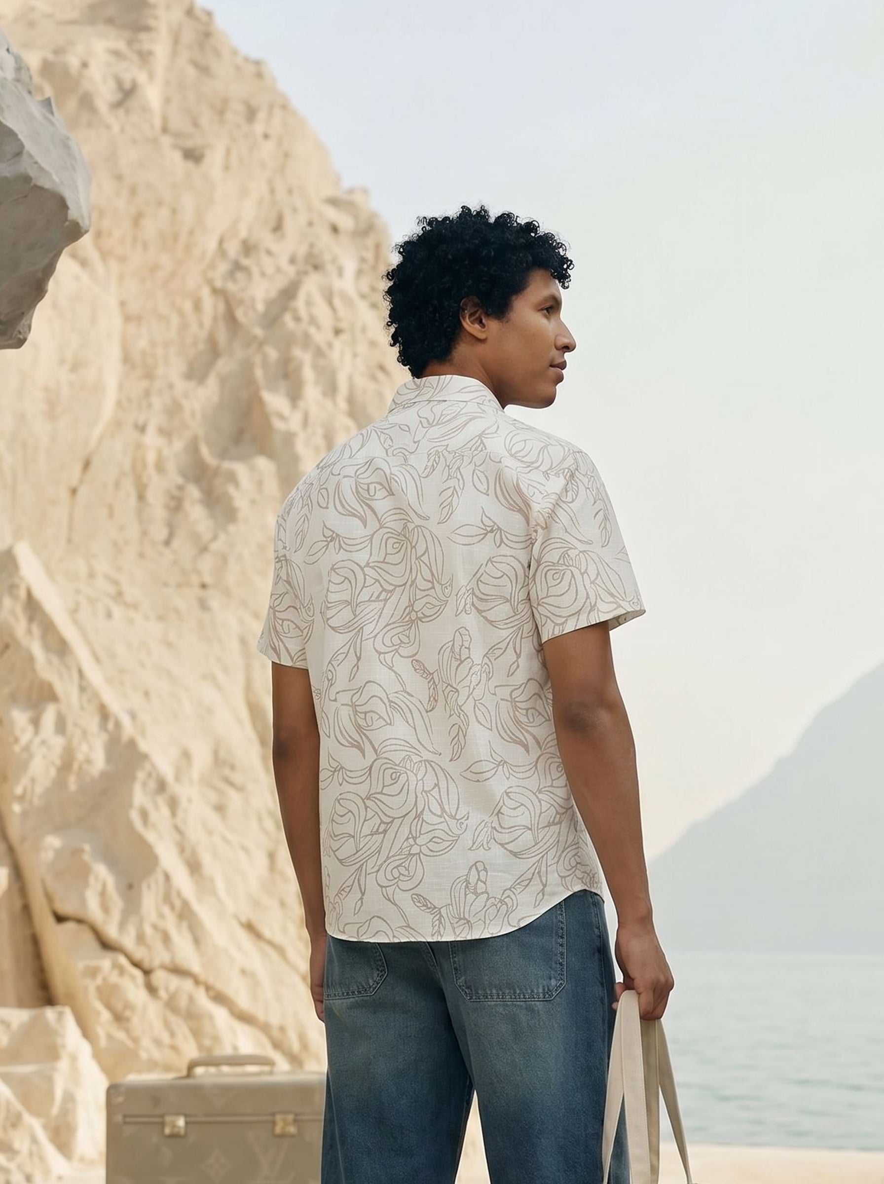 Men's Printed Fawn Relaxed Fit Regular Collar Shirt