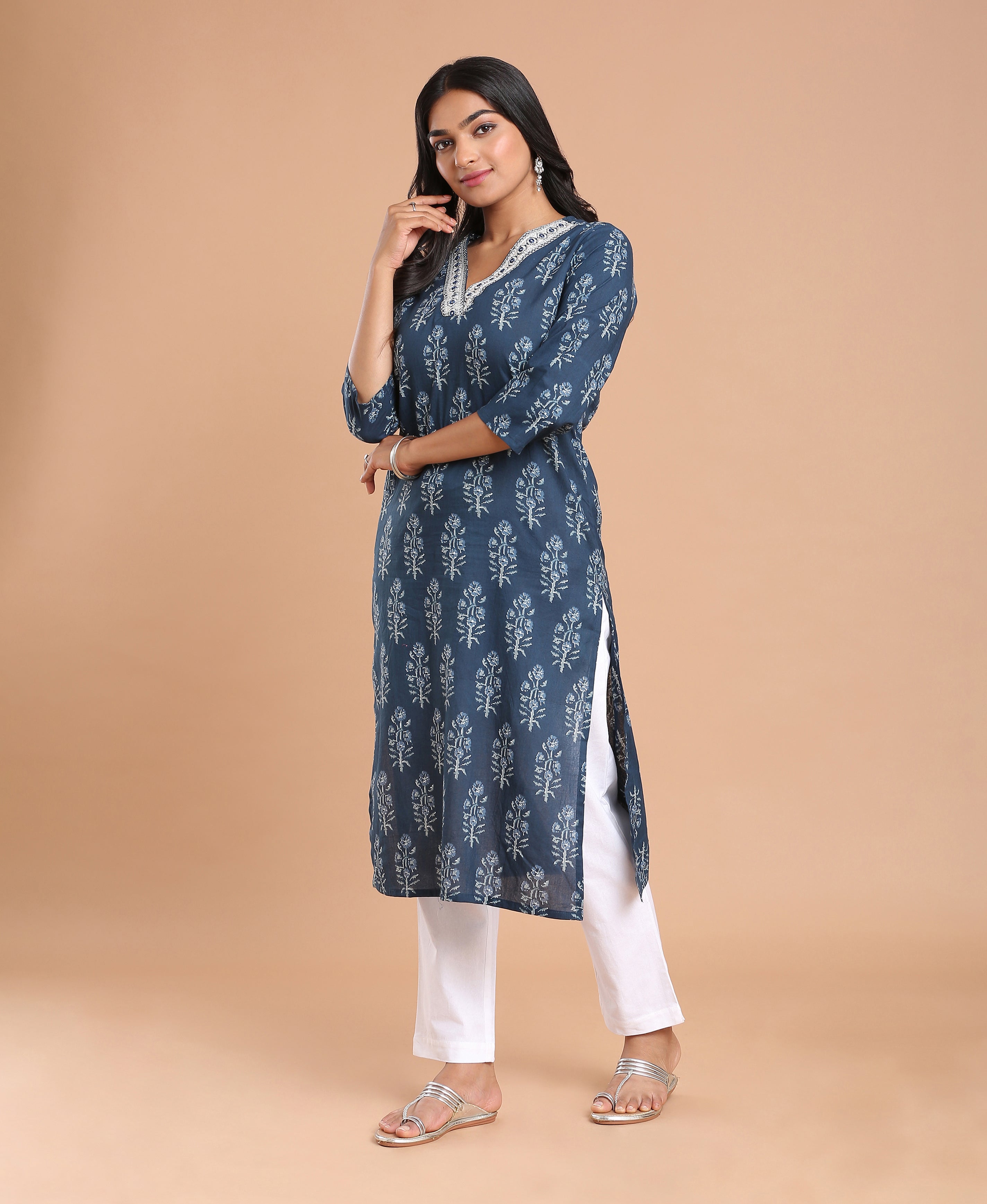 Midnight Bloom Straight Kurti