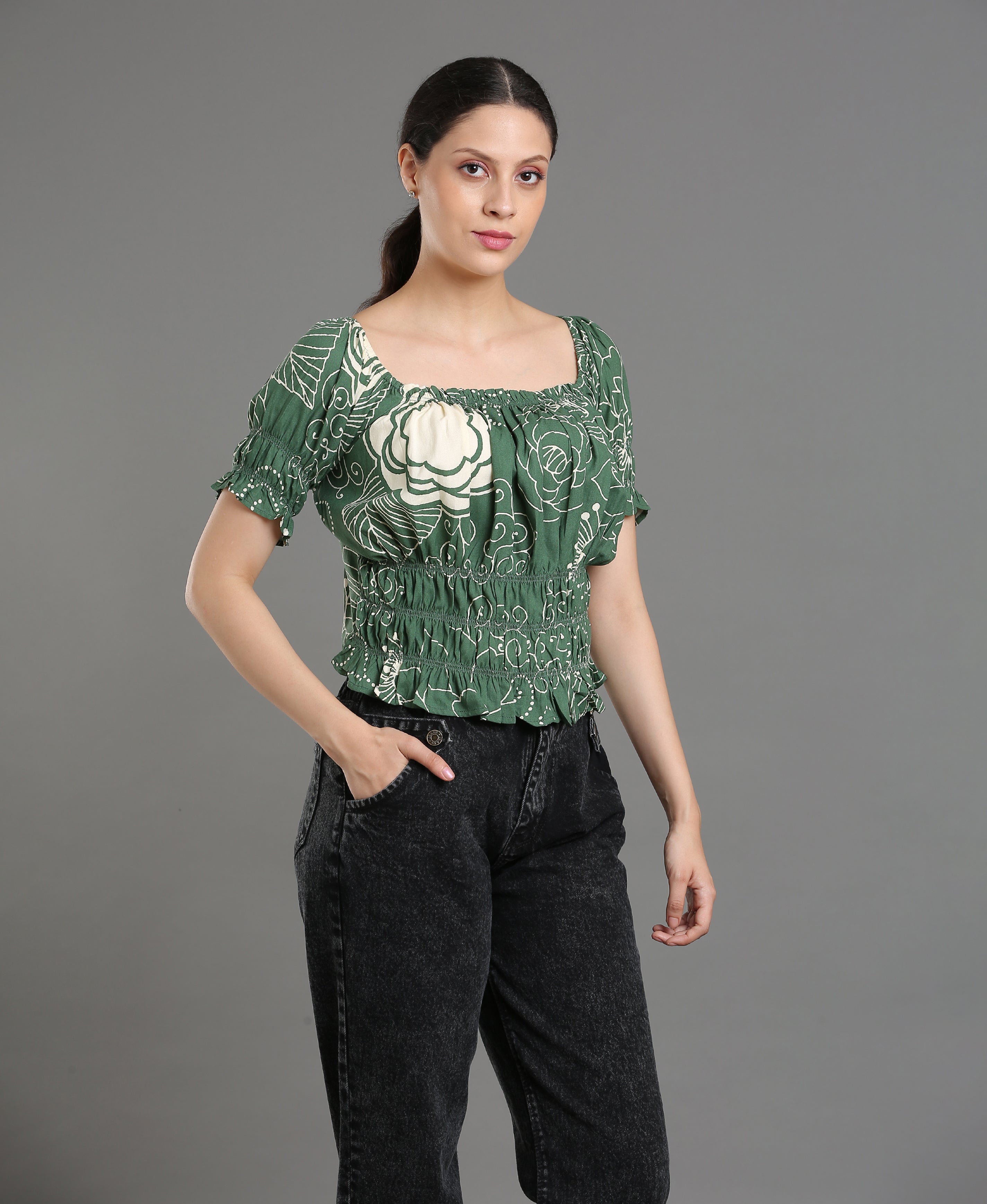Leaf Bloom Viscose Crop Top