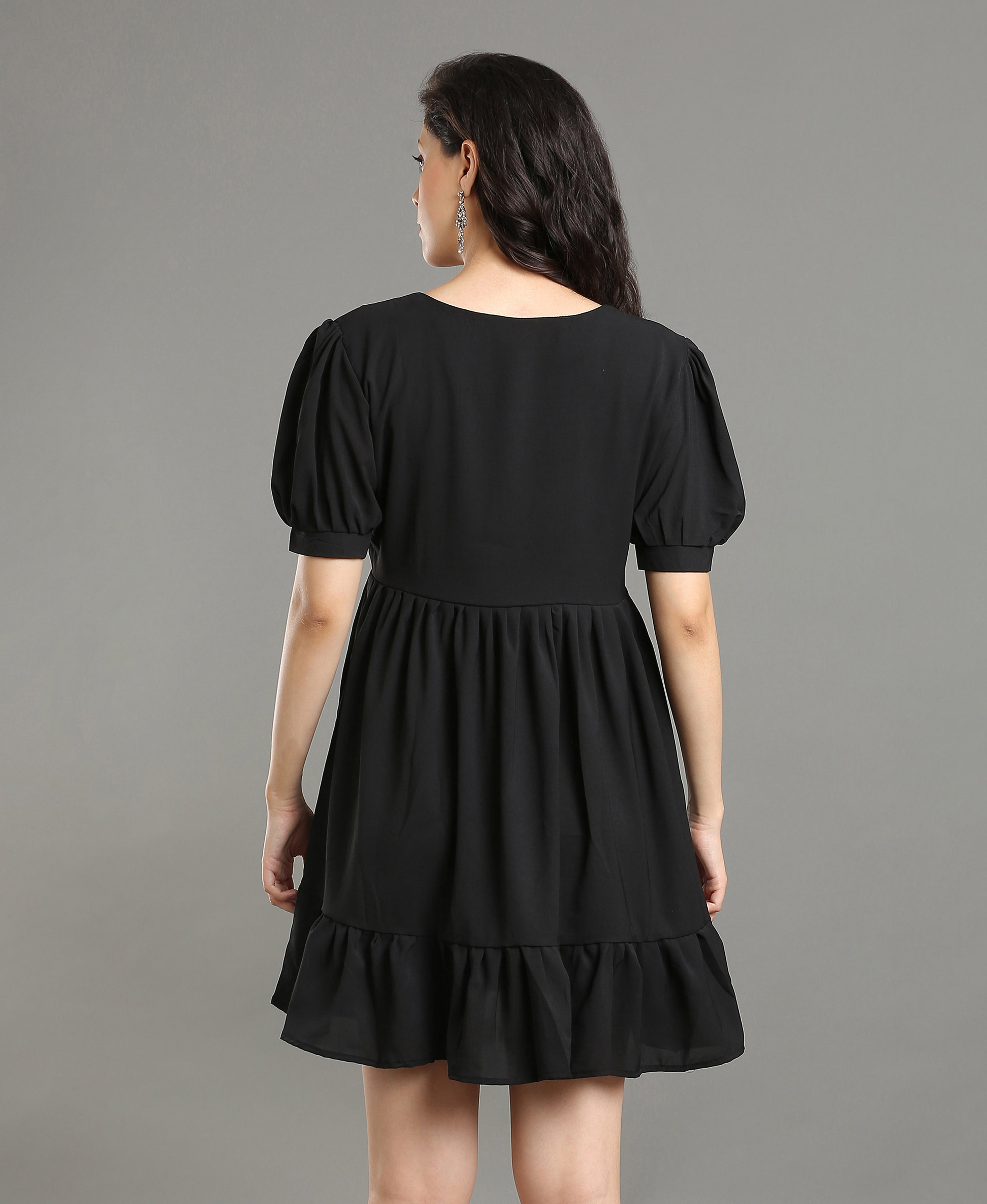 Noir Embroidered Poly-Cotton Dress