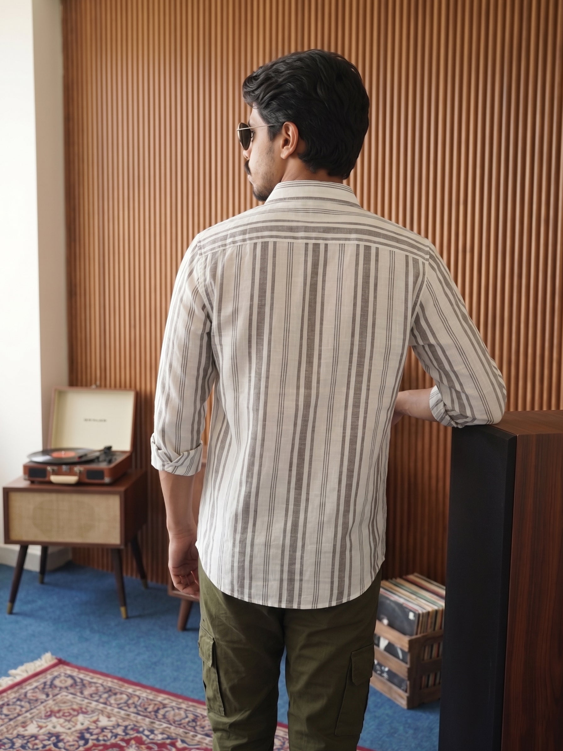 Men's Stripes Mocklino Dobby Midnight Regular Fit Shirt
