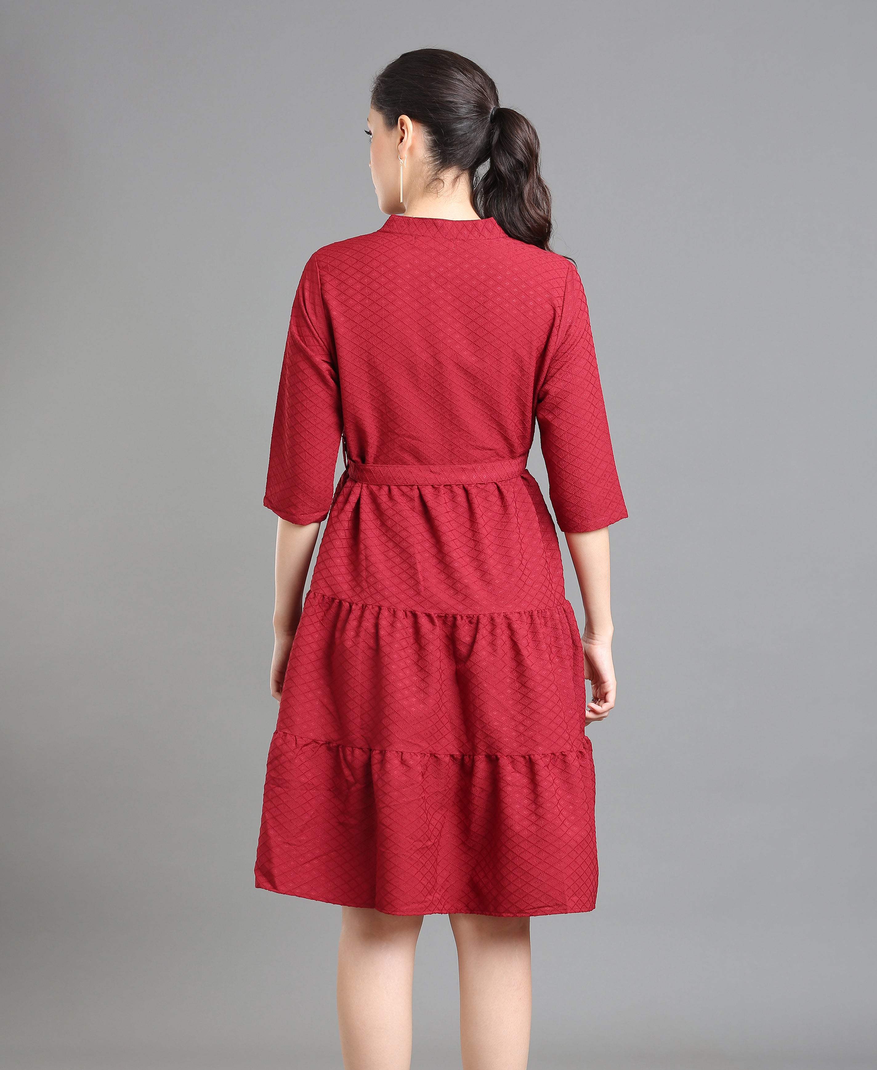 Maroon Tiered Poly Dress