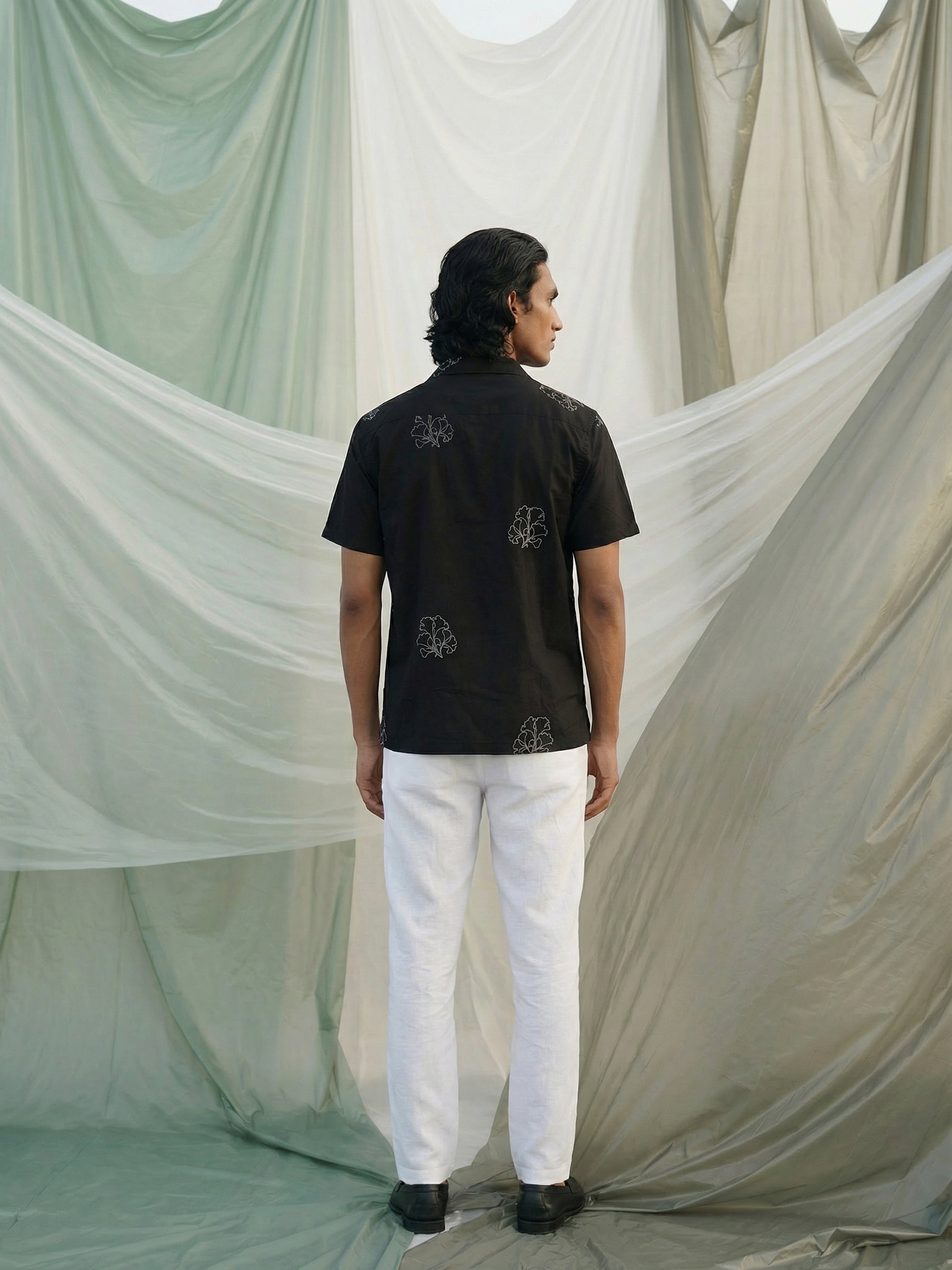 Cuban Collar Fit Mens Shirt In Imported Emboridery Fabric