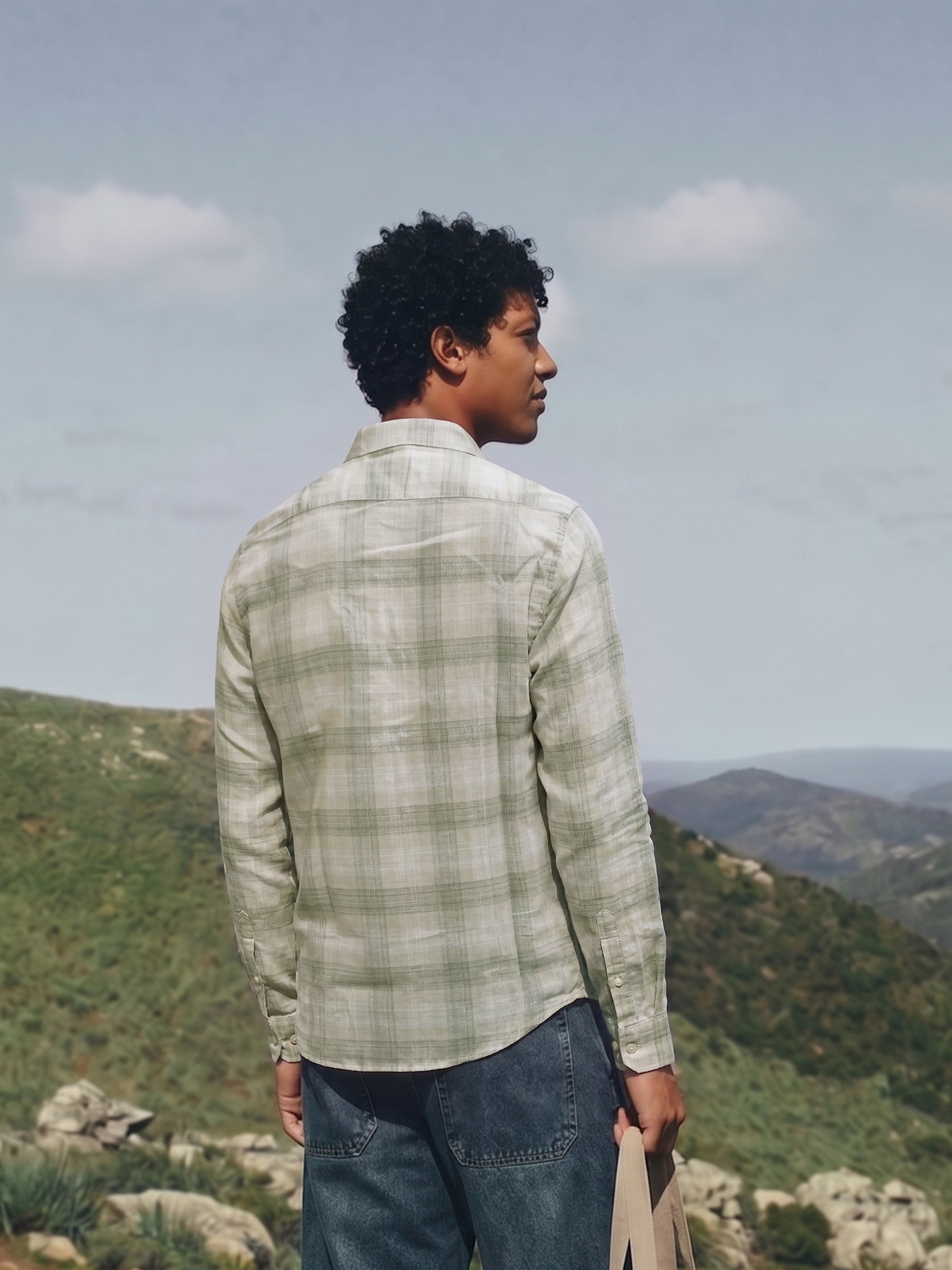 Men's Checks Olive Green Regular Fit Shirt