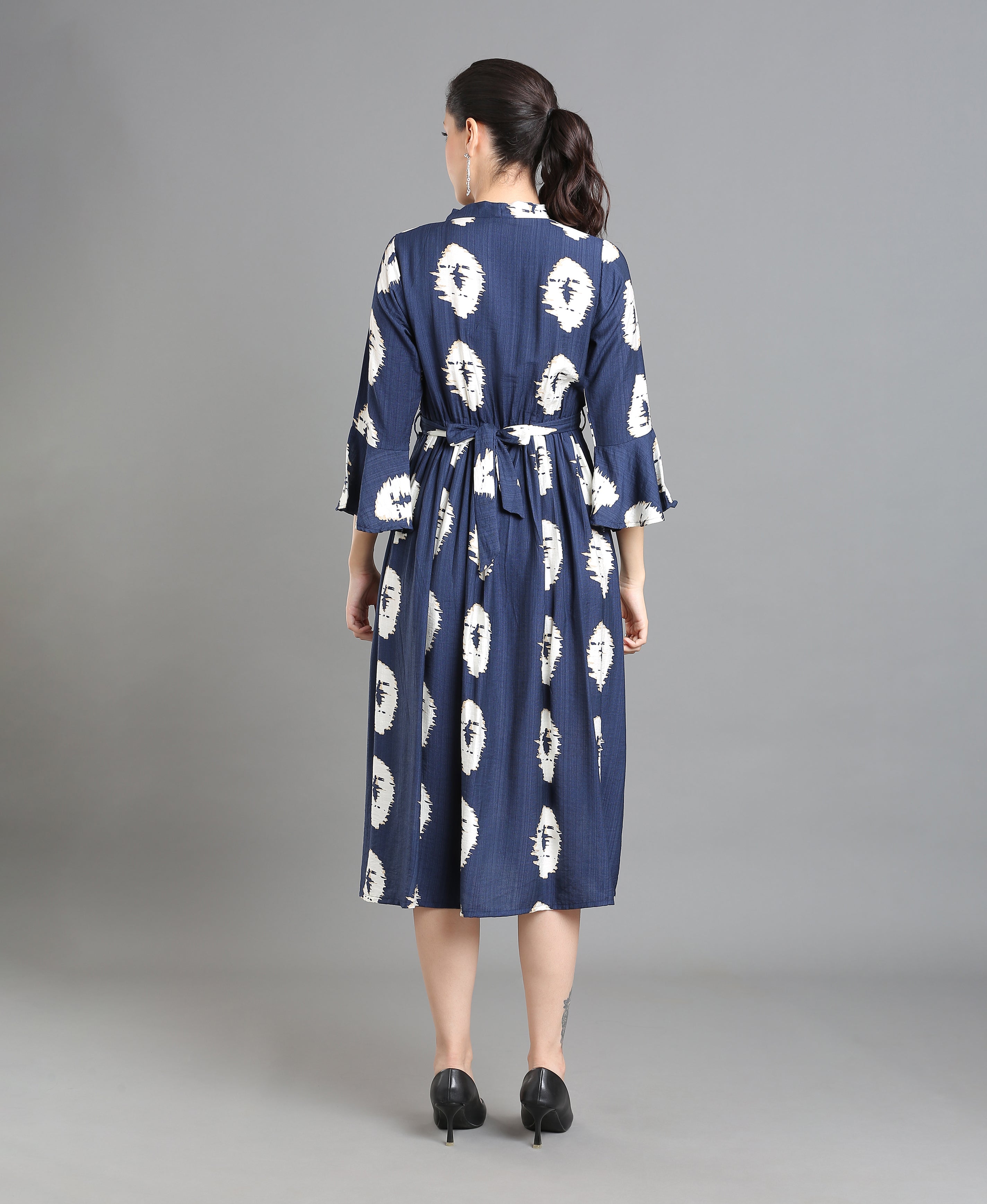 Azure Fancy Flare V-Neck Dress