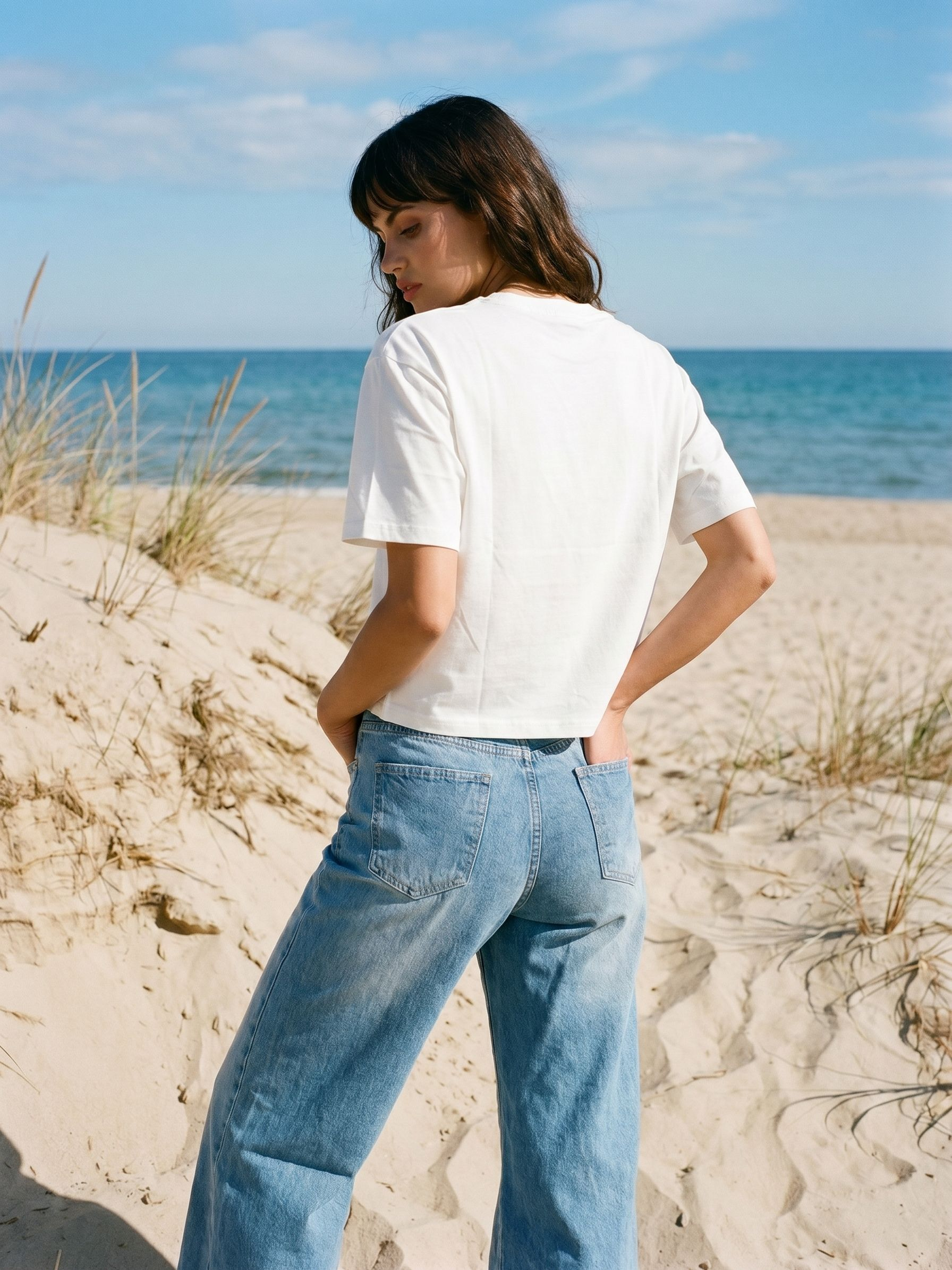 Women's Cotton Off White Oversized Crop T Shirt