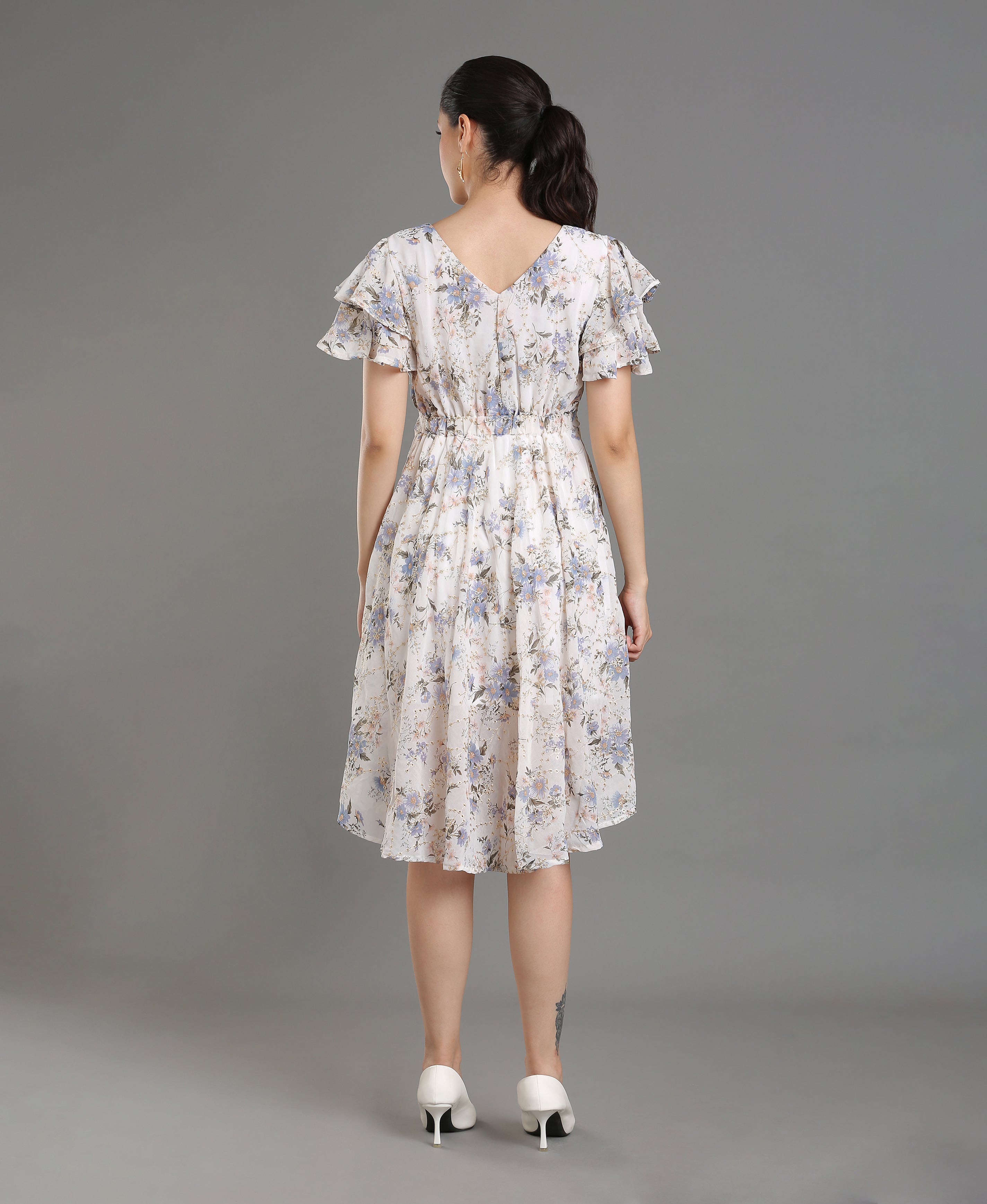 Snow Petal Georgette Dress