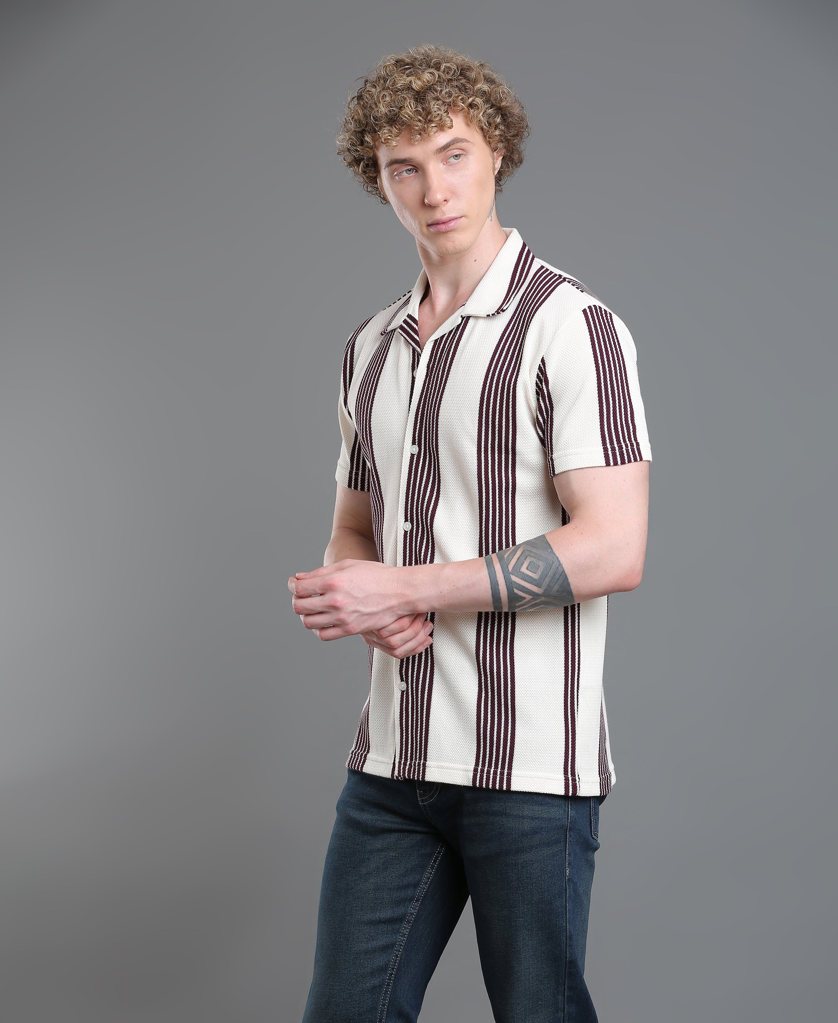 Maroon Stripe Regular Shirt