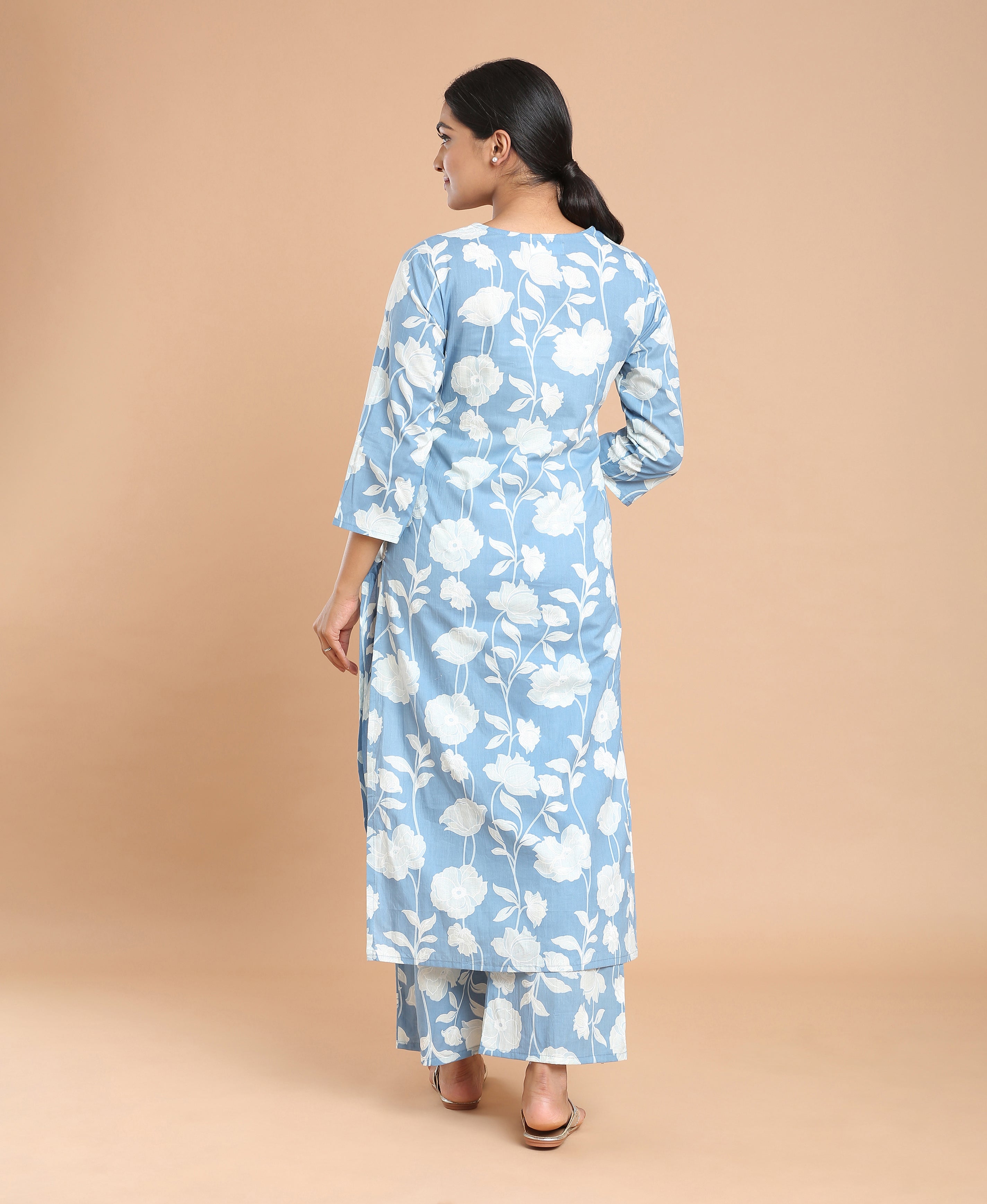Sky Bloom Cotton Kurti Set