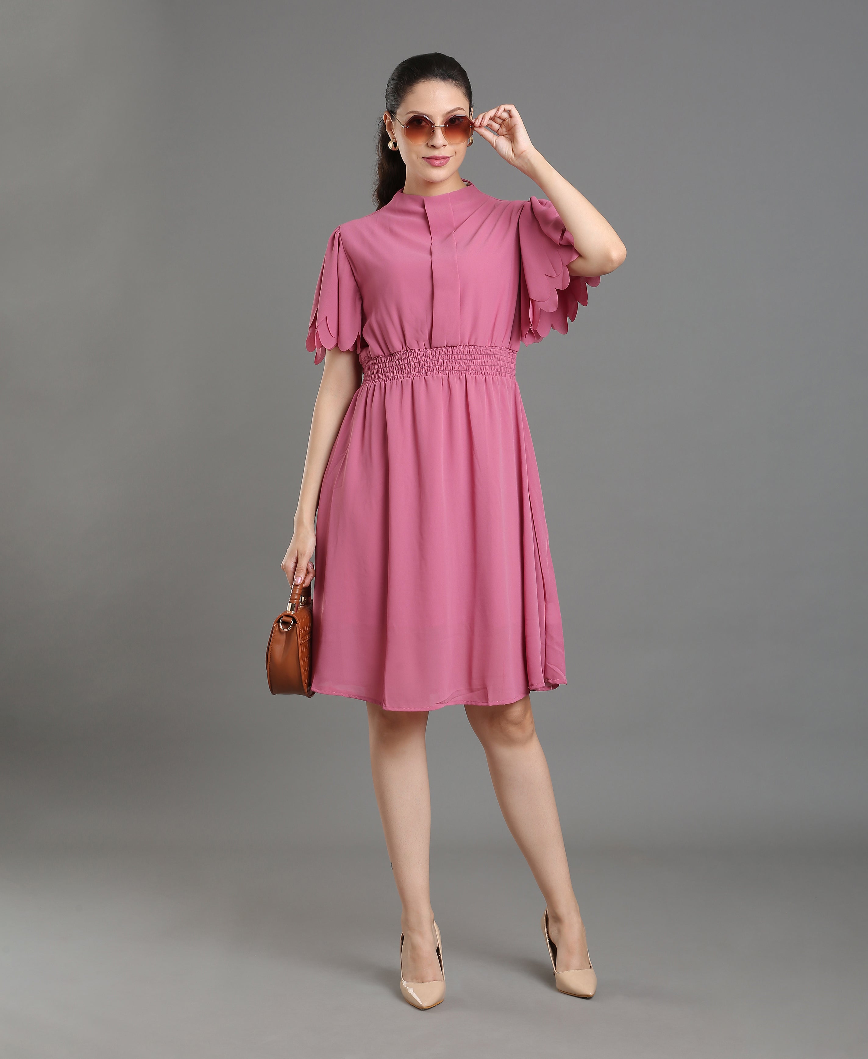 Onion Solid Round Cotton Dress