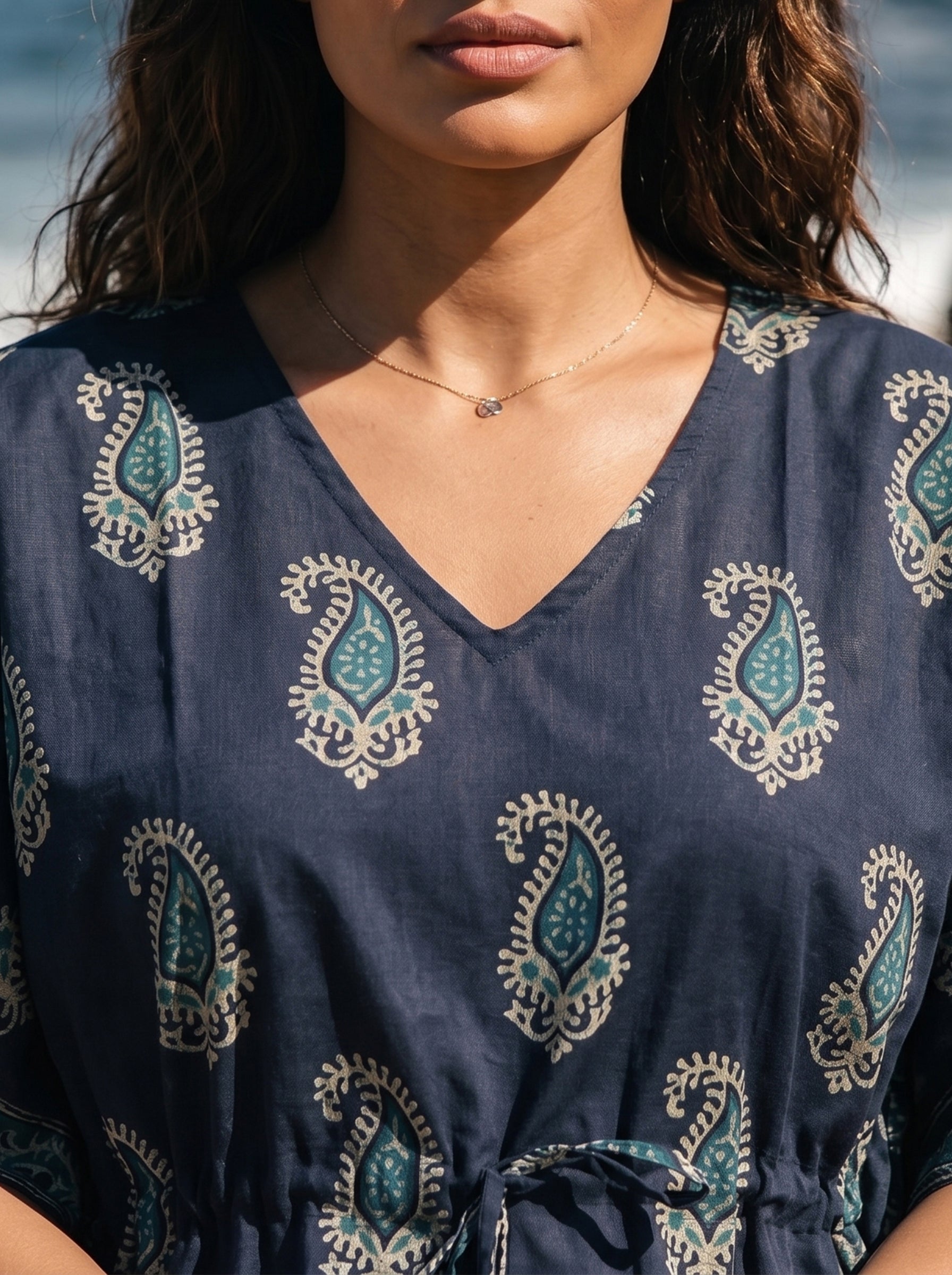 Women's Cambric Cotton Blue Regular Fit Sleeveless Kaftan
