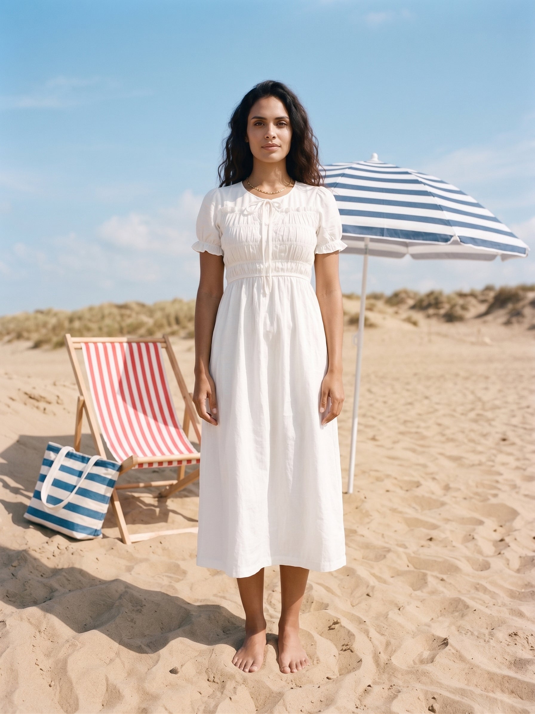 Women's NV Cotton White Relaxed Fit Round Neck Dresses