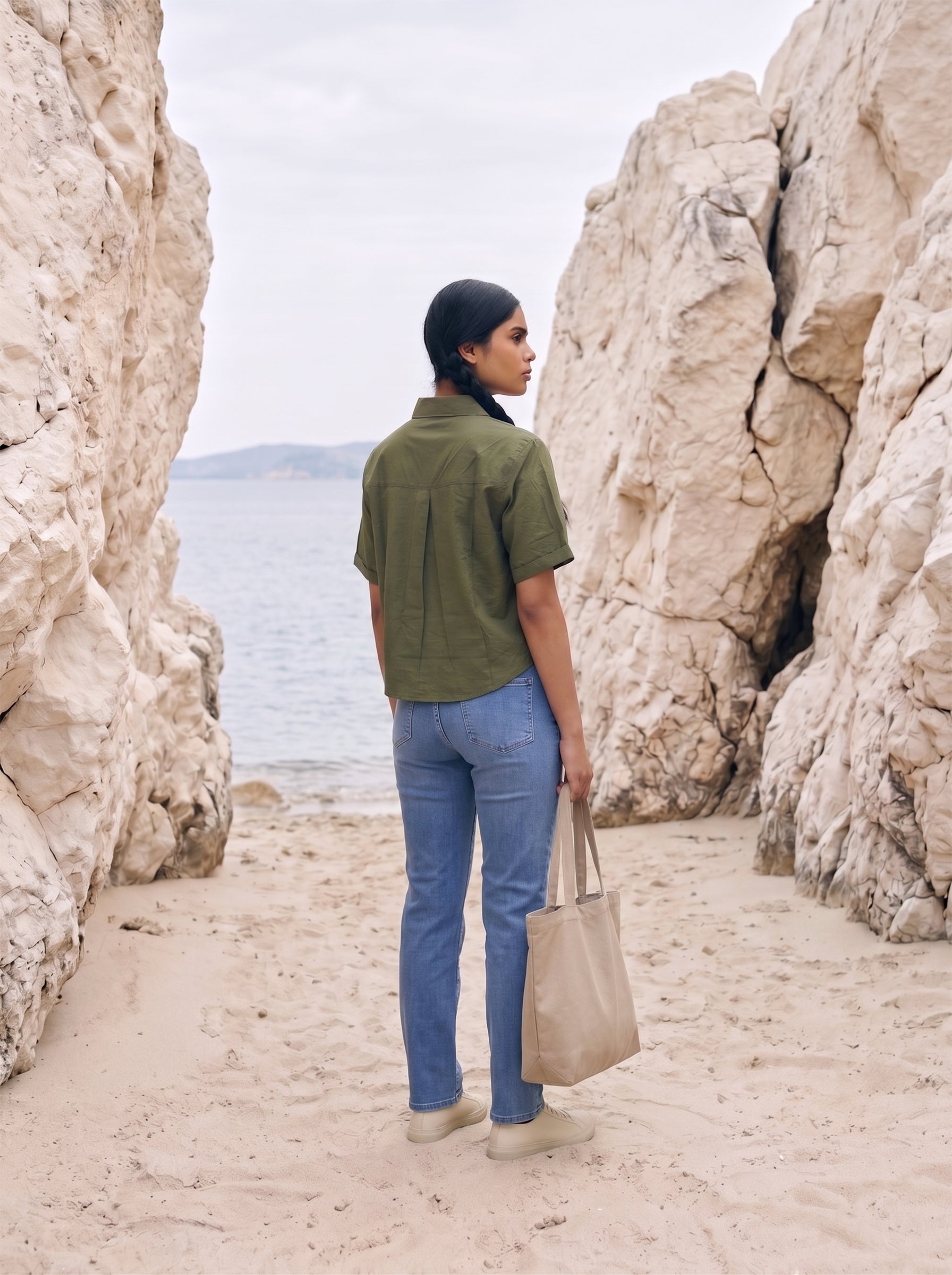Women's Cotton Khakhi Regular Fit Plain Top