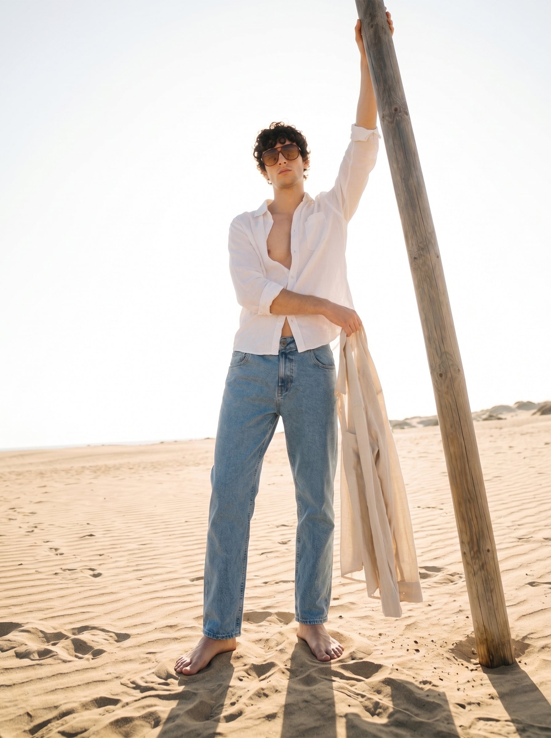 Men's Light Blue Cotton Cropped Fit Jeans