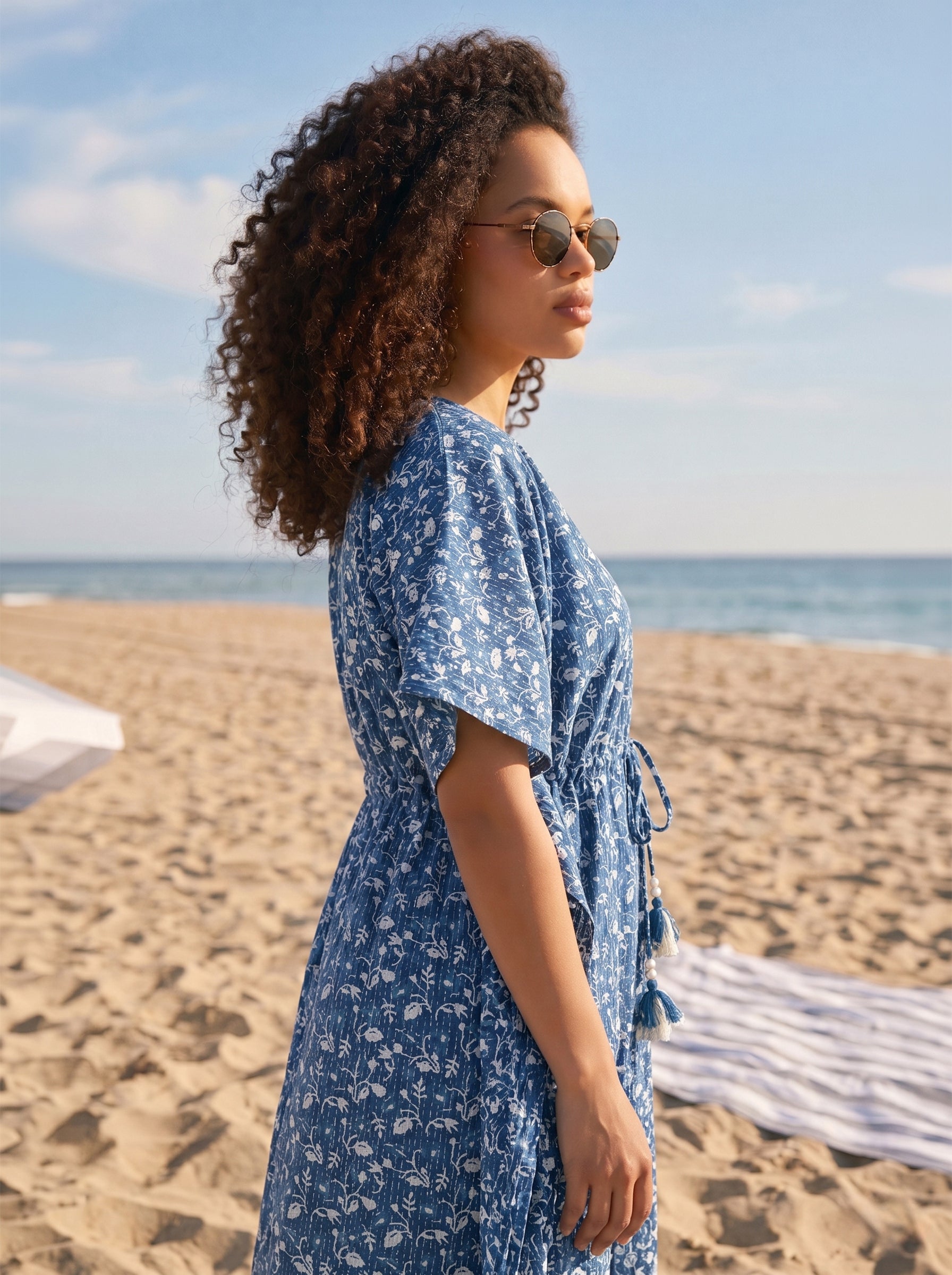 Women's KathaFabric Blue Kaftan Short Printed Kaftan