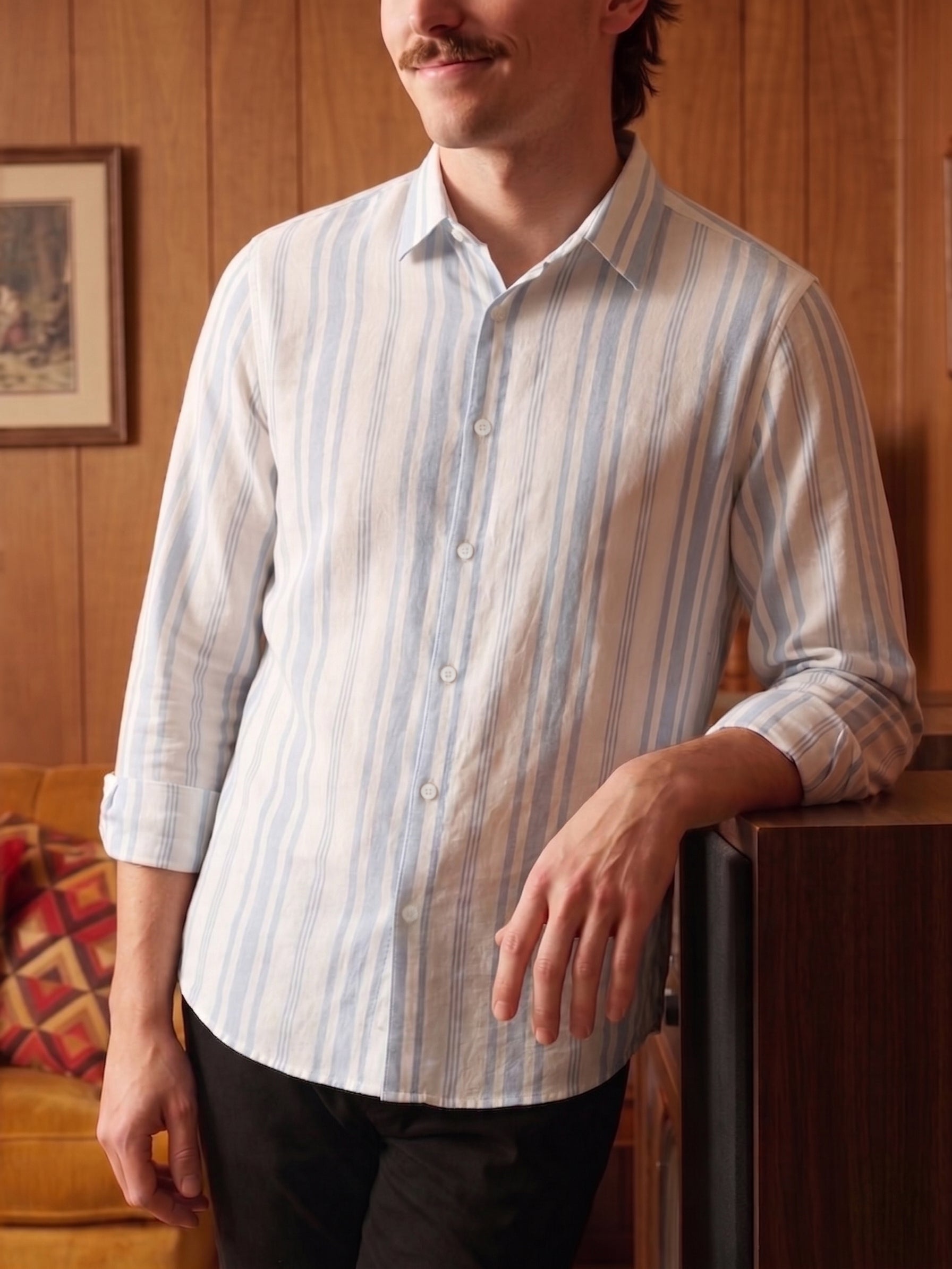 Men's Stripes Mocklino Dobby Sky Regular Fit Shirt