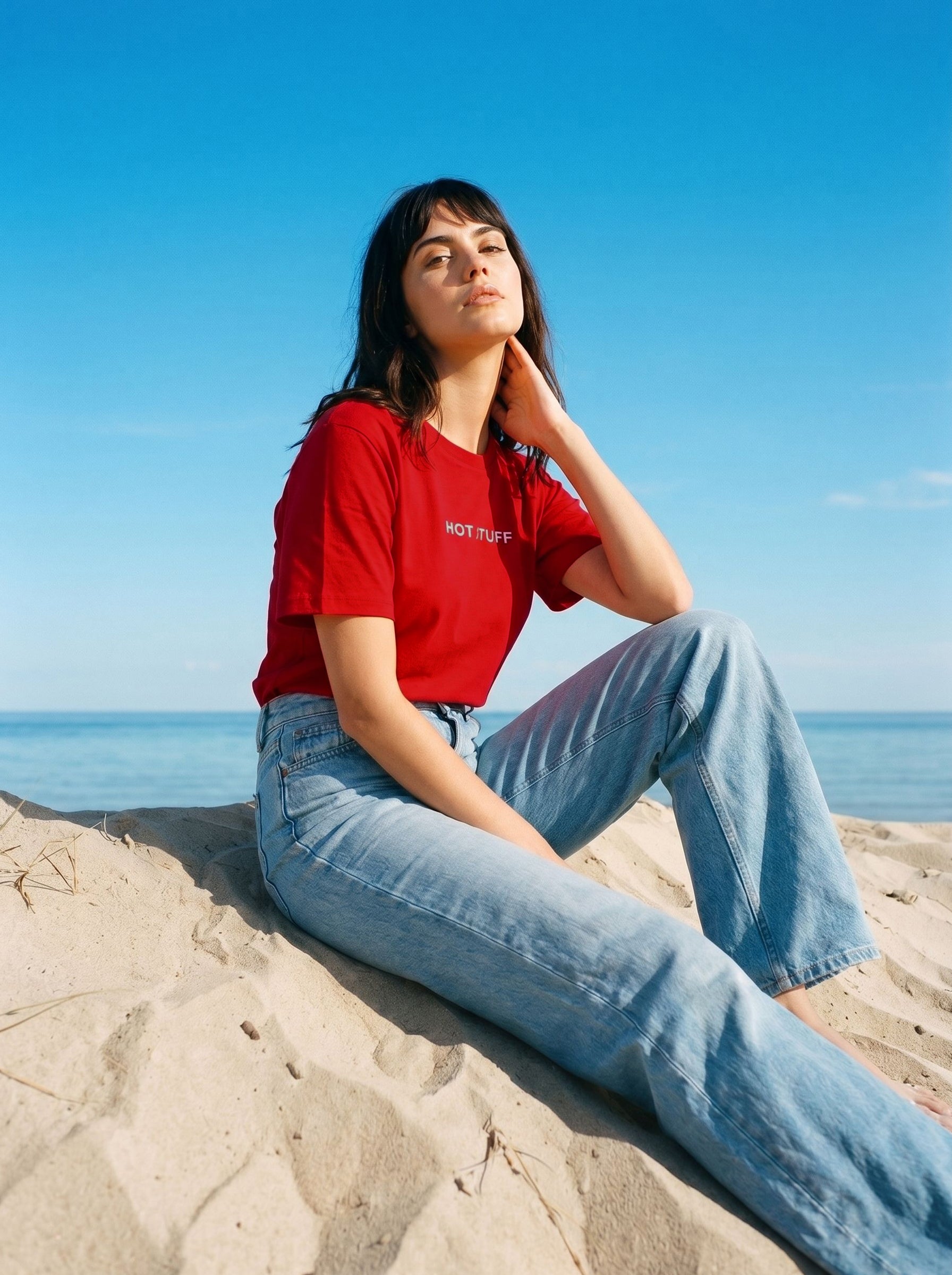 Women's Cotton Red Oversized Fit T Shirt