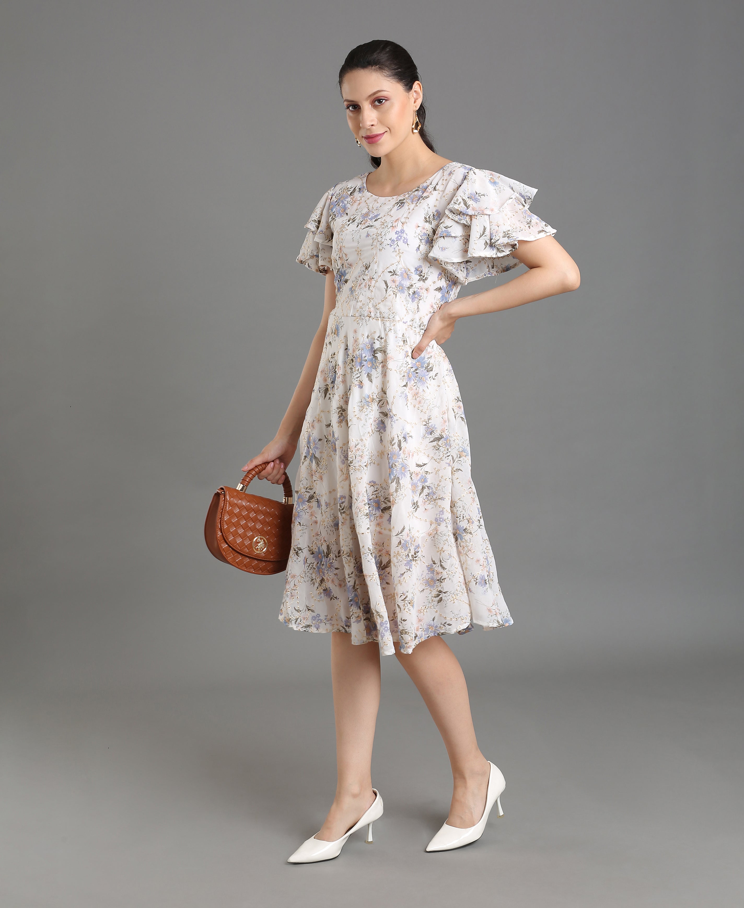 Snow Petal Georgette Dress