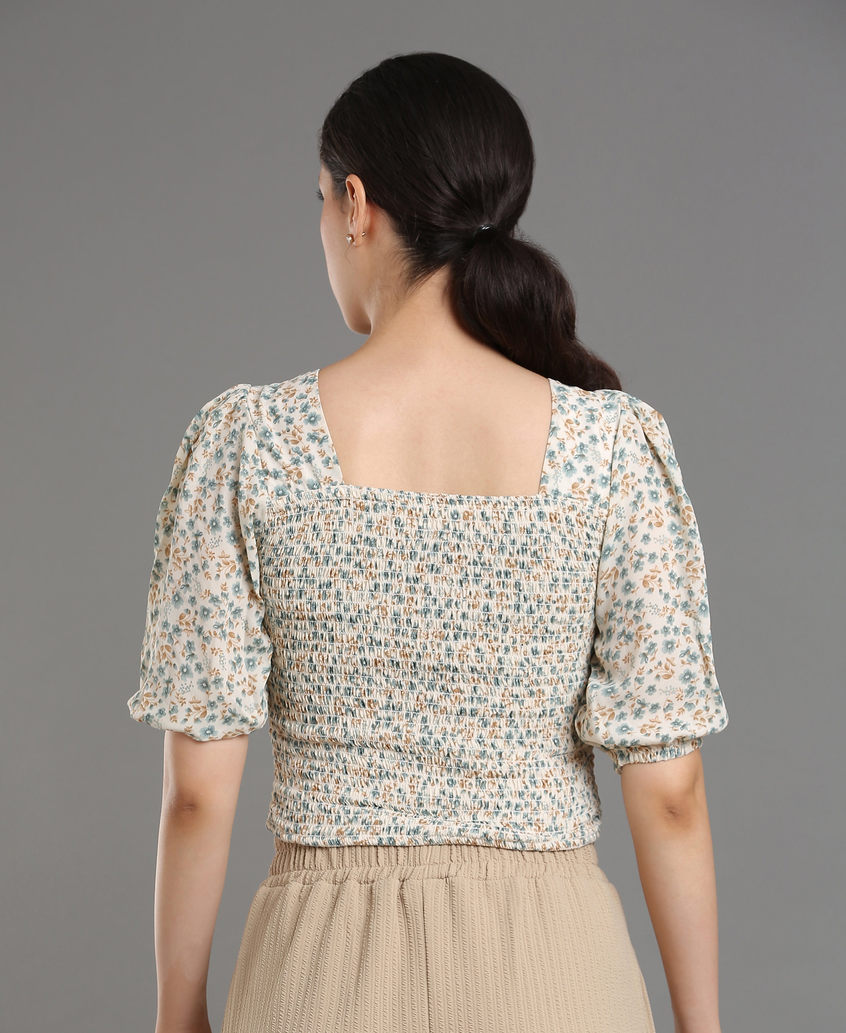 Azure Bloom Smocked Top