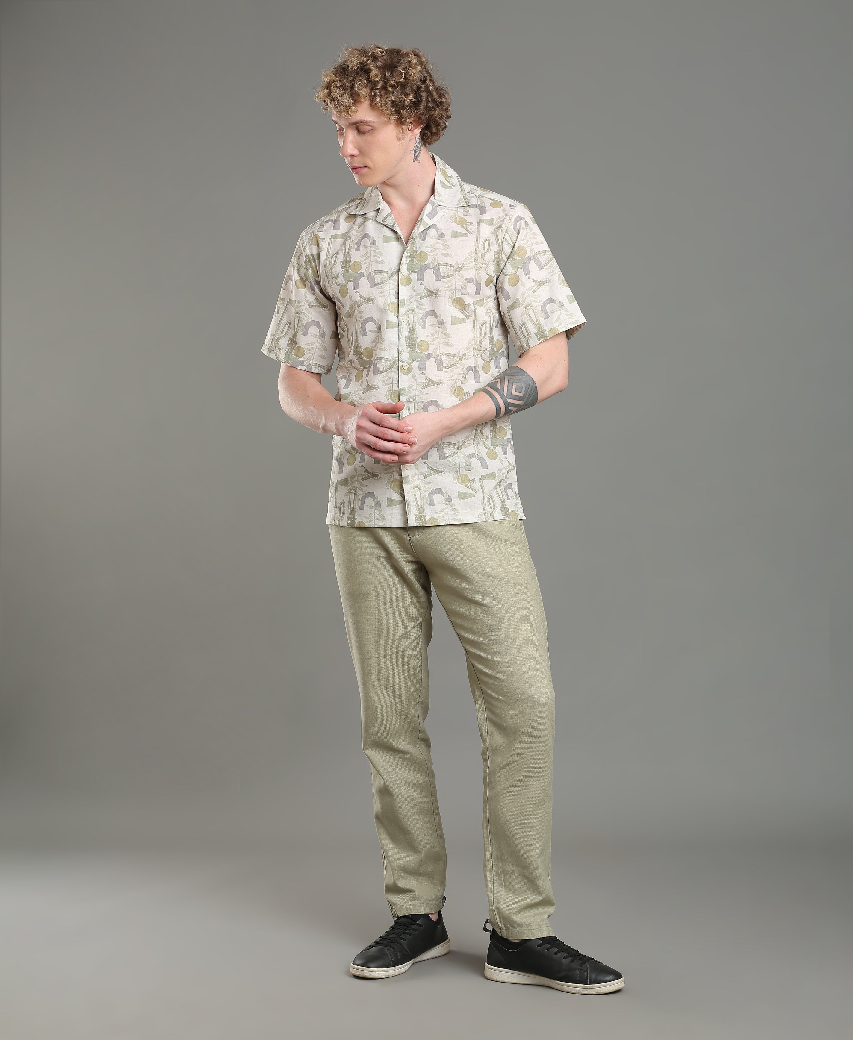 Coral Wave Linen Cuban Fit Shirt