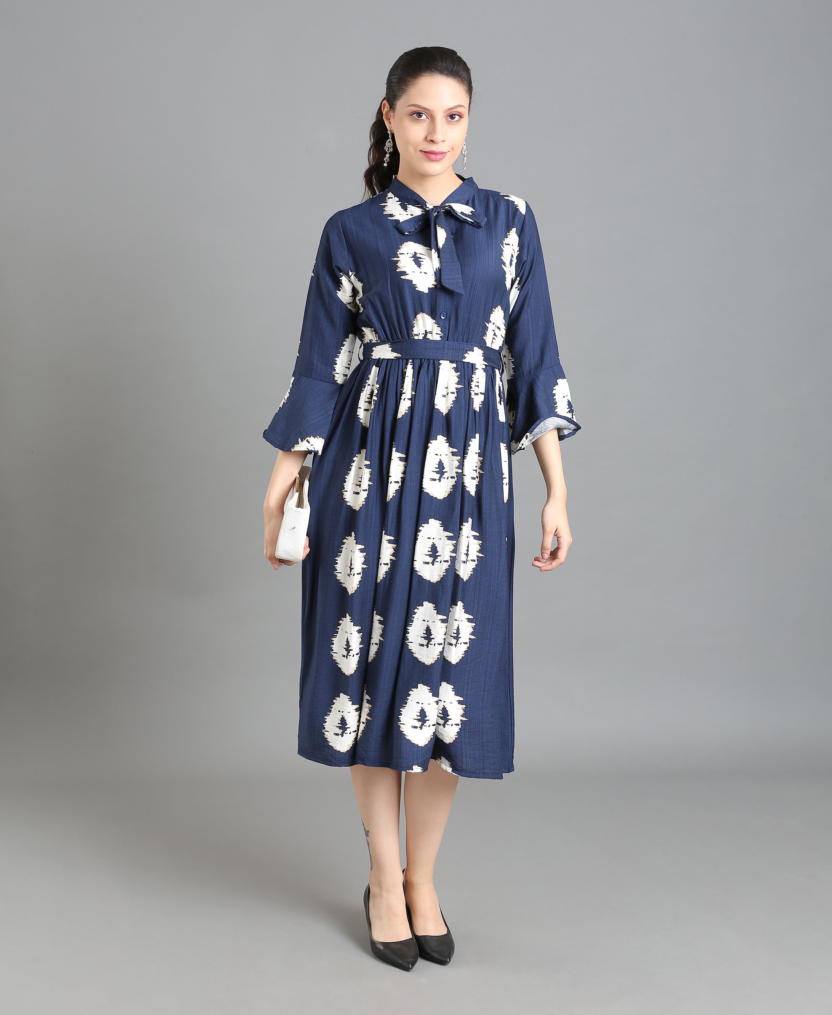 Azure Fancy Flare V-Neck Dress