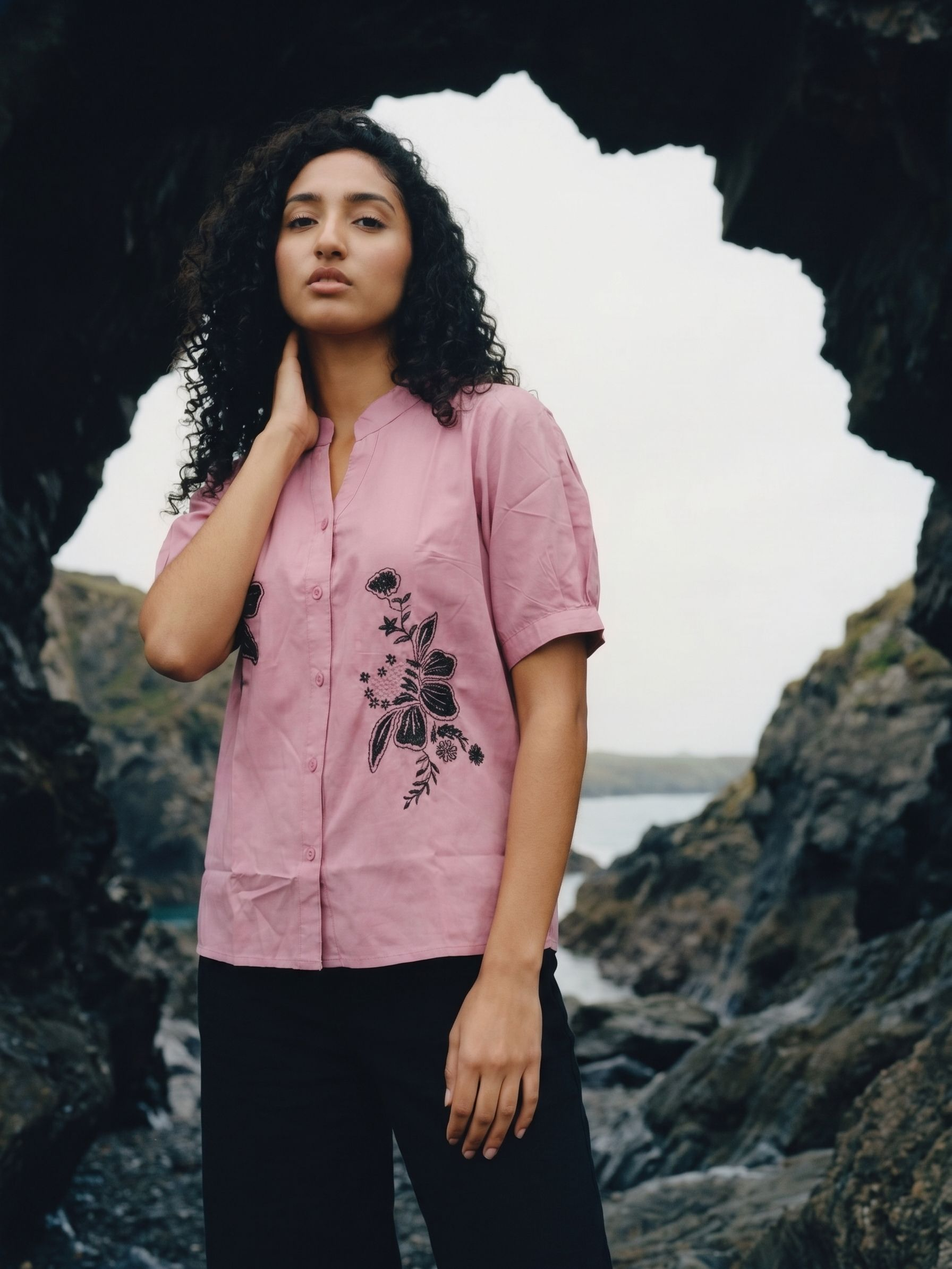 Women's Cotton Linen Pink Regular Top