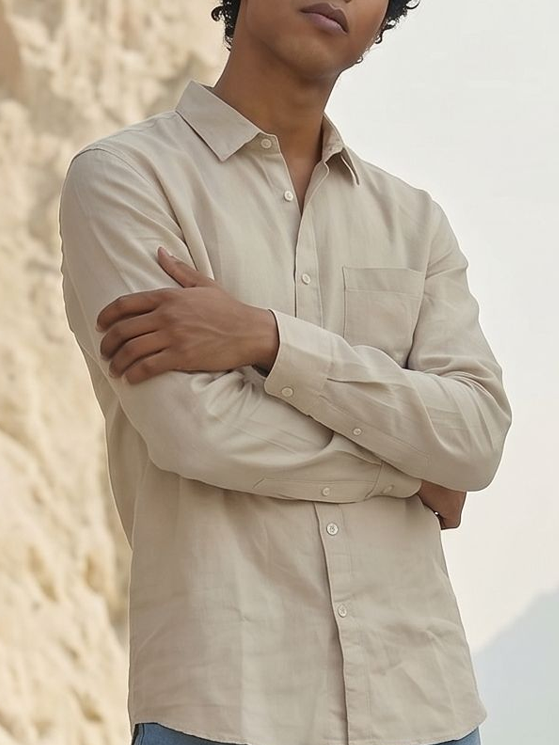 Men's Cotton Twill Off White Relaxed Fit Regular Collar Shirt