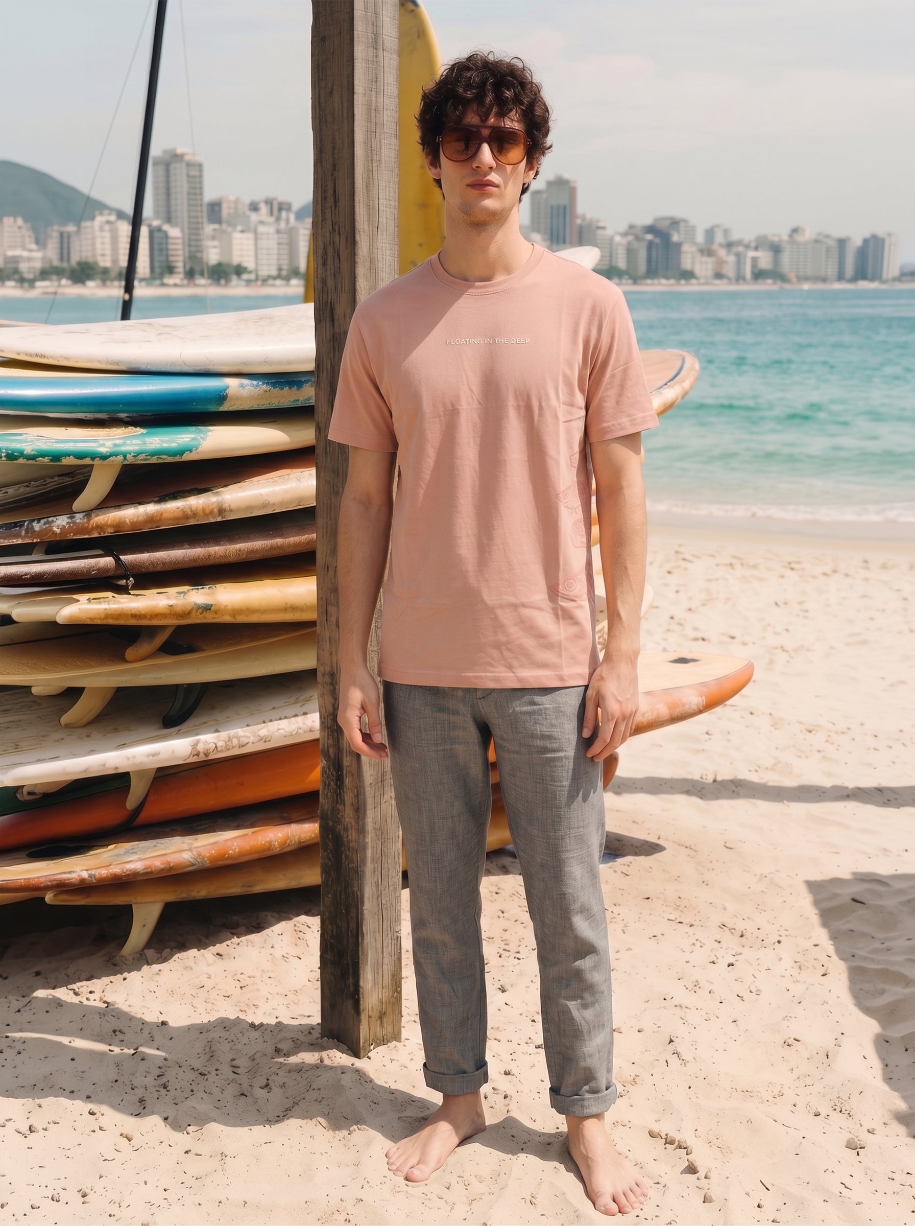 Men's Cotton Peach Relaxed Fit Puff Printed T Shirt