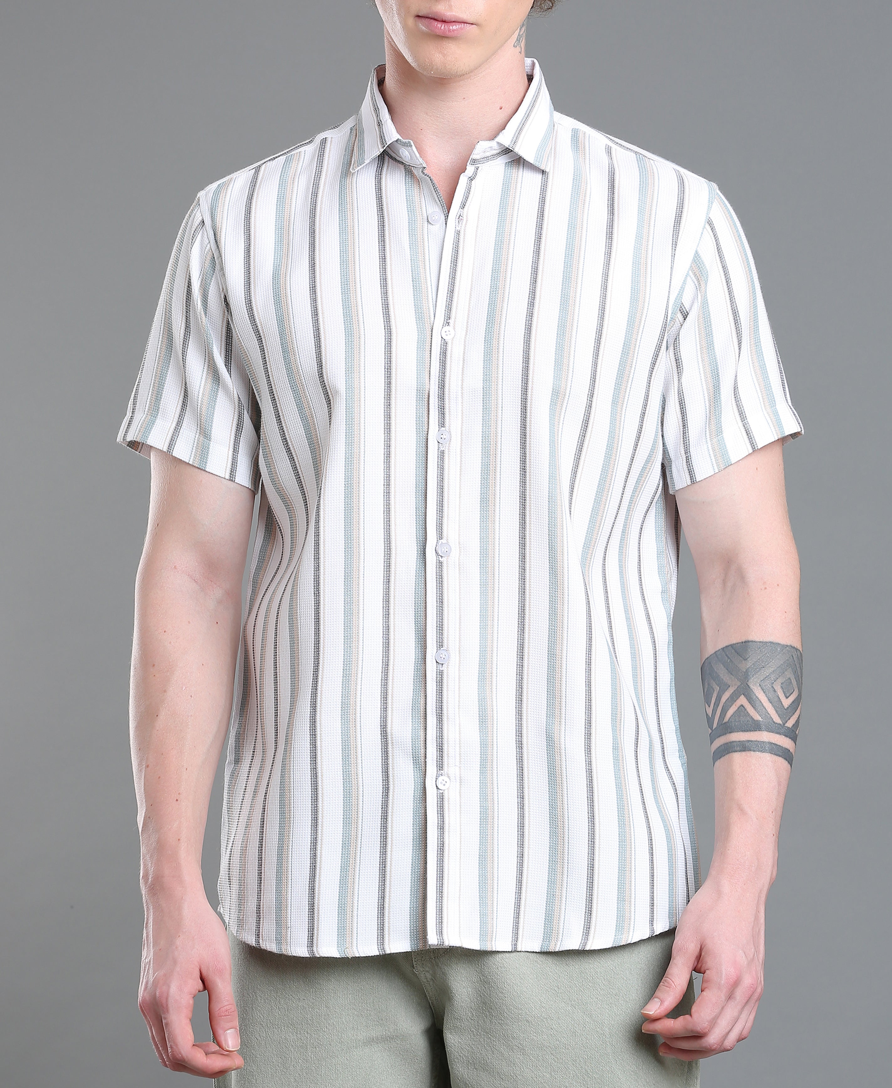 Ivory Stripe Tailored Shirt