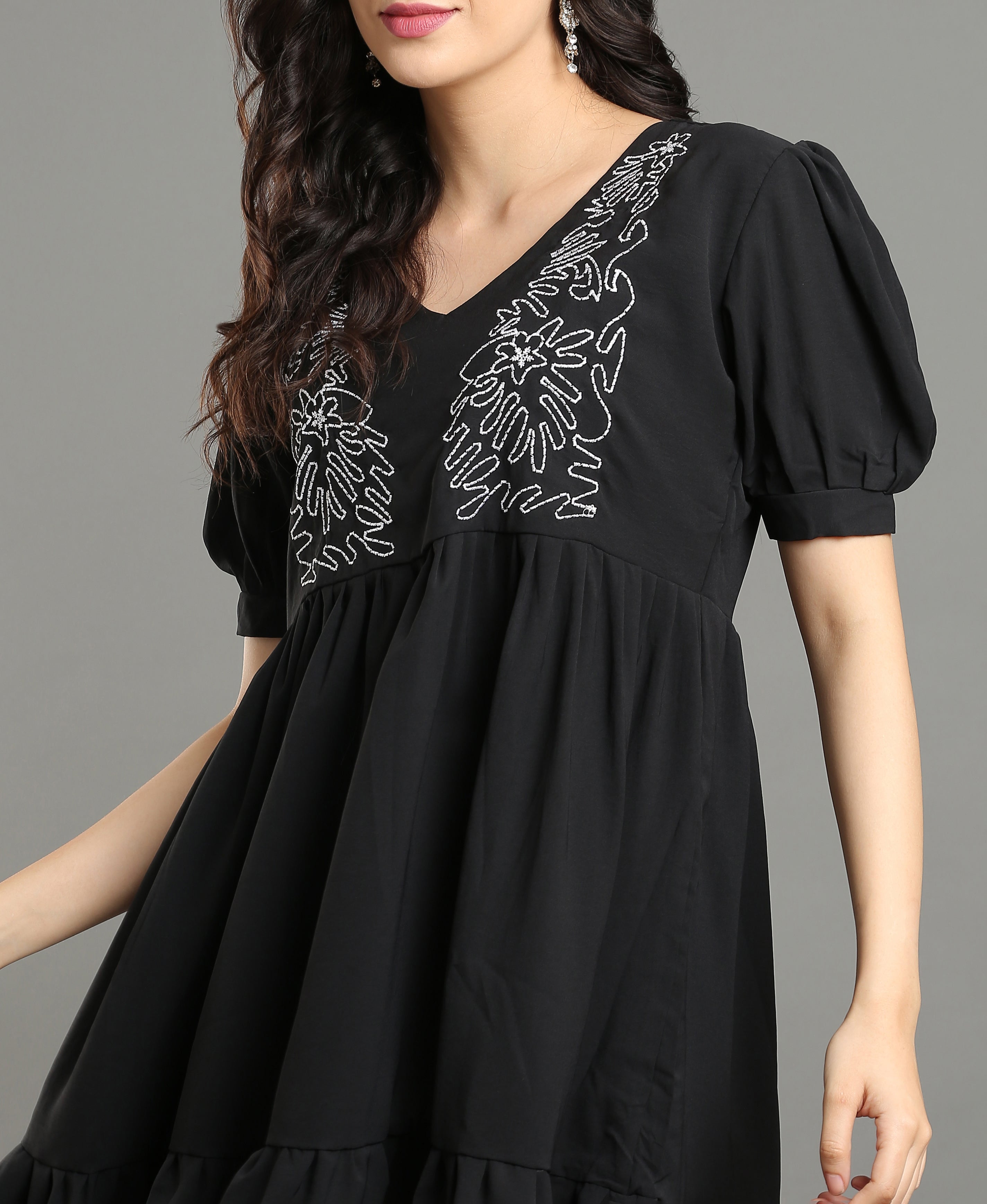 Noir Embroidered Poly-Cotton Dress
