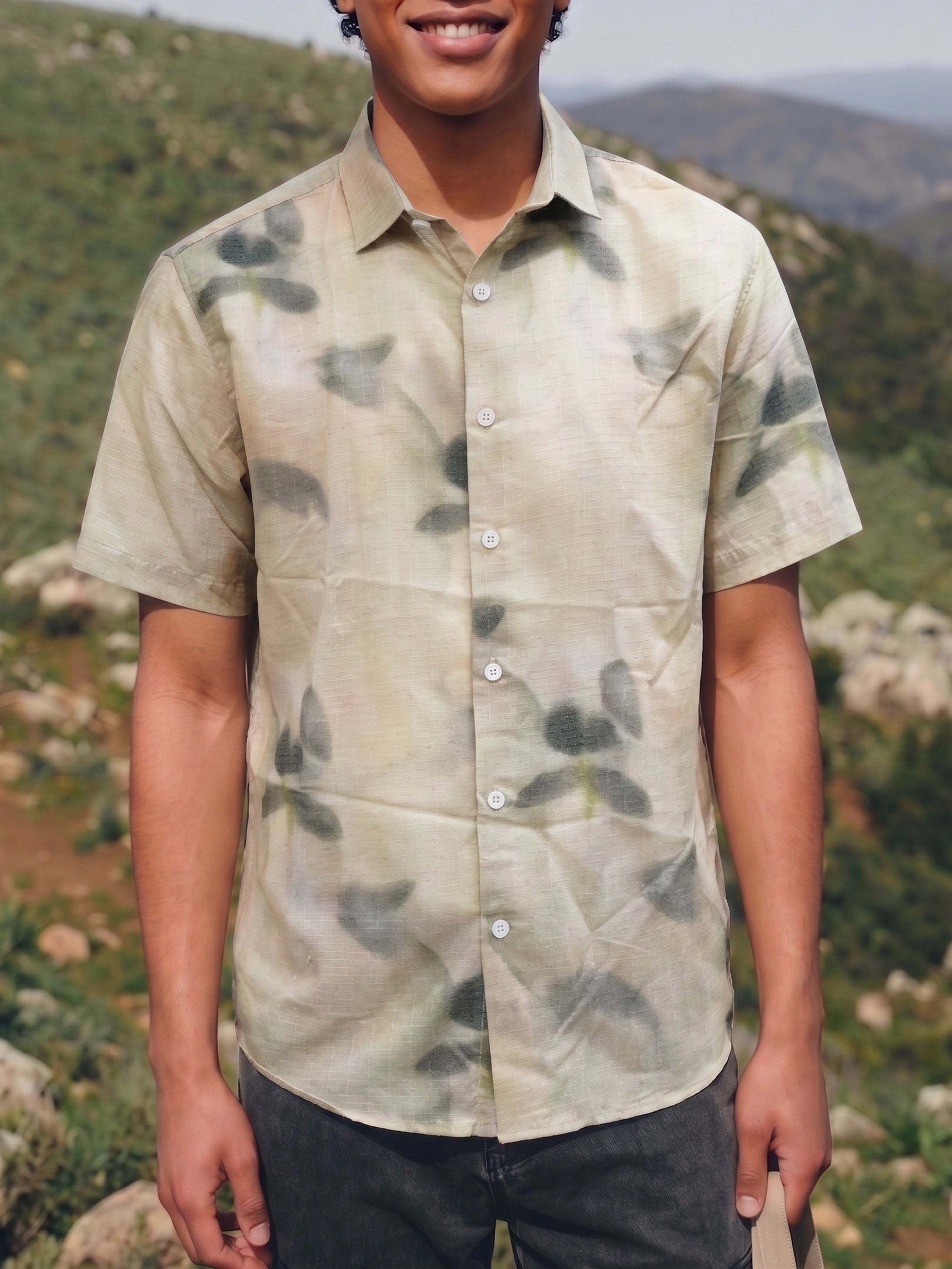 Men's Imported Prints Beige Relaxed Regular Collar Relaxed Fit Shirt