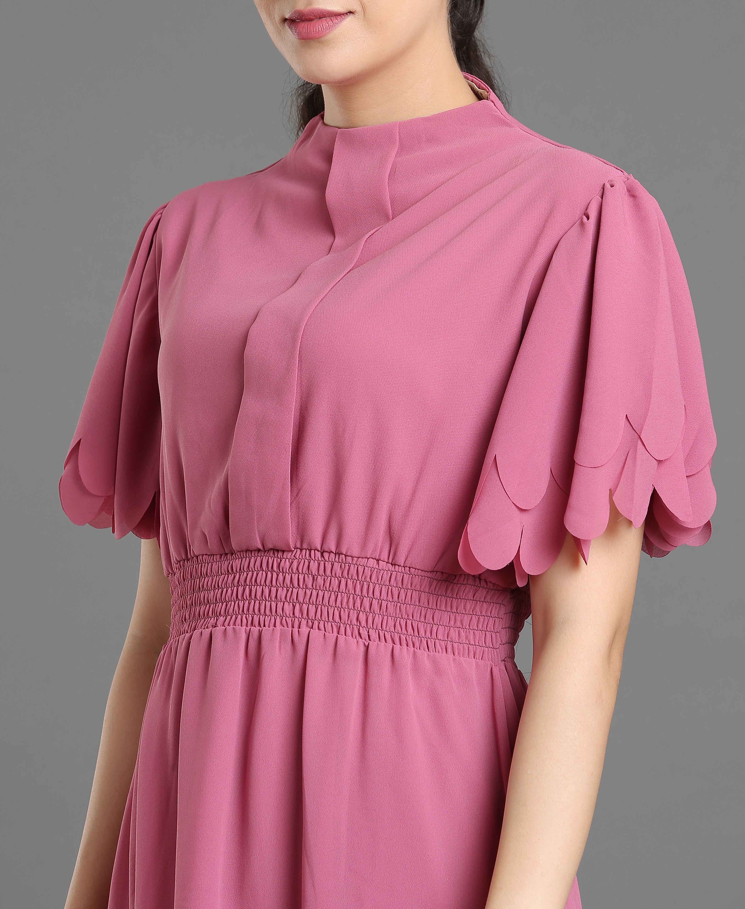 Onion Solid Round Cotton Dress