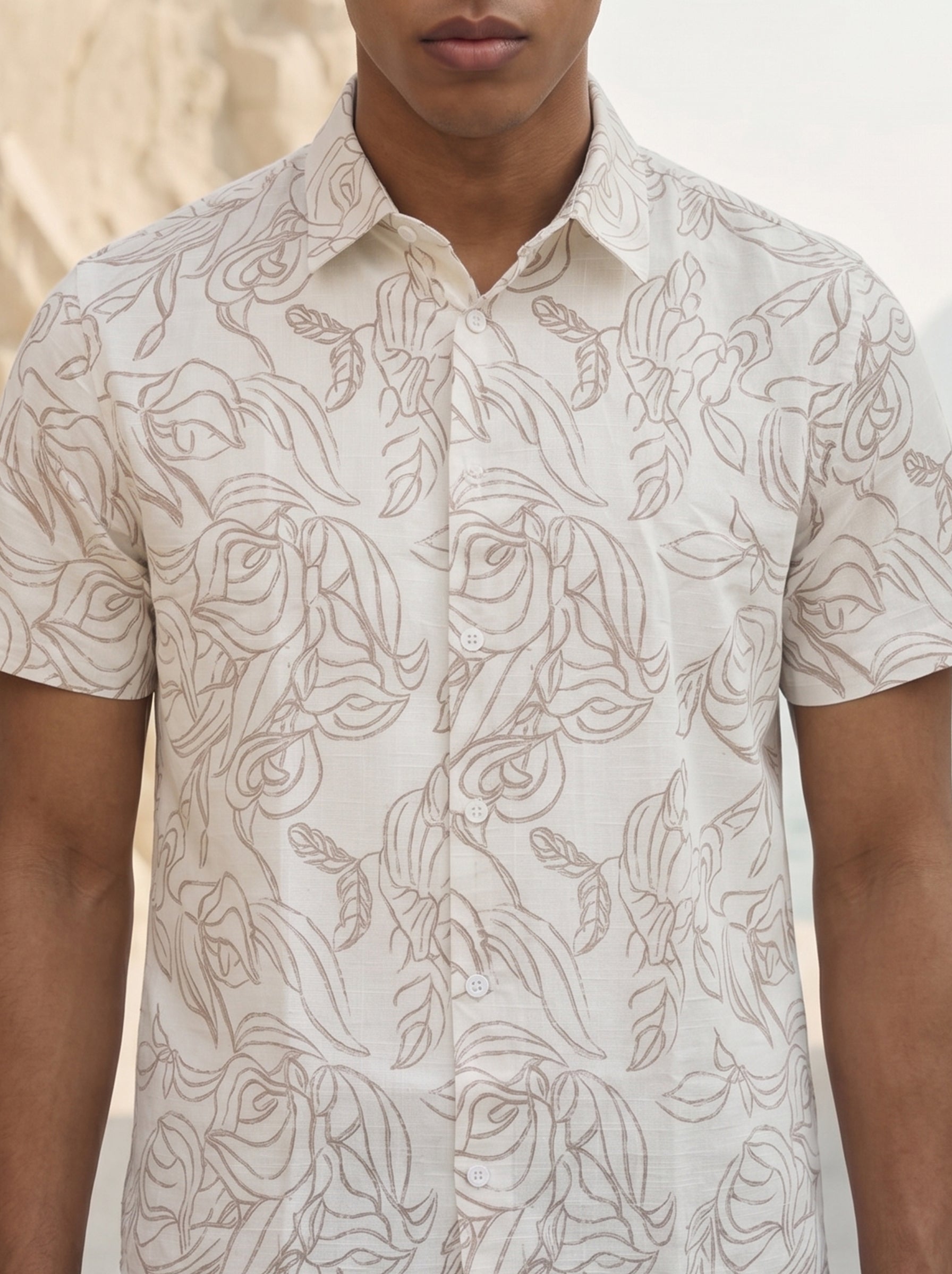Men's Printed Fawn Relaxed Fit Regular Collar Shirt