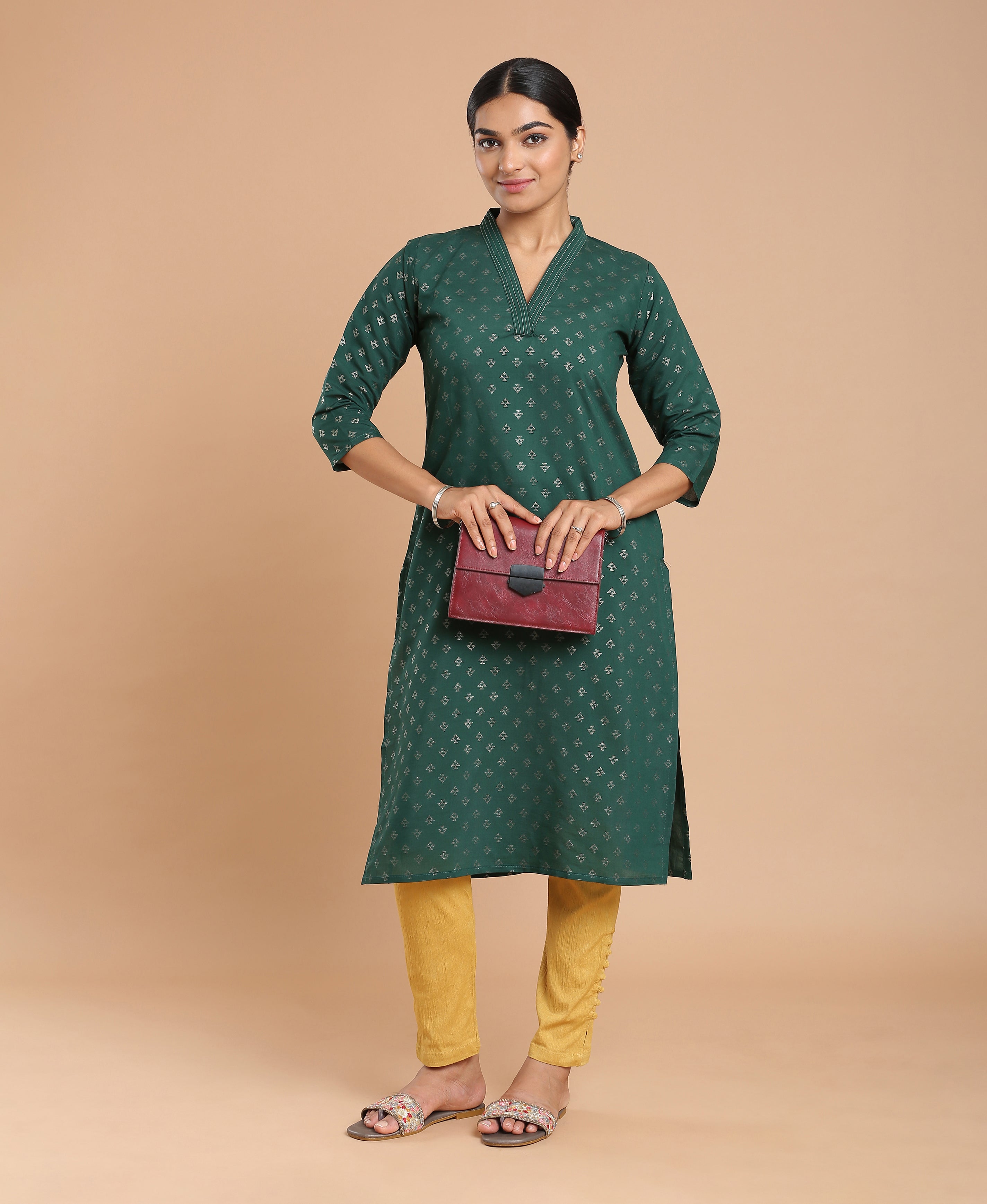 Forest Glow Silk Kurtii
