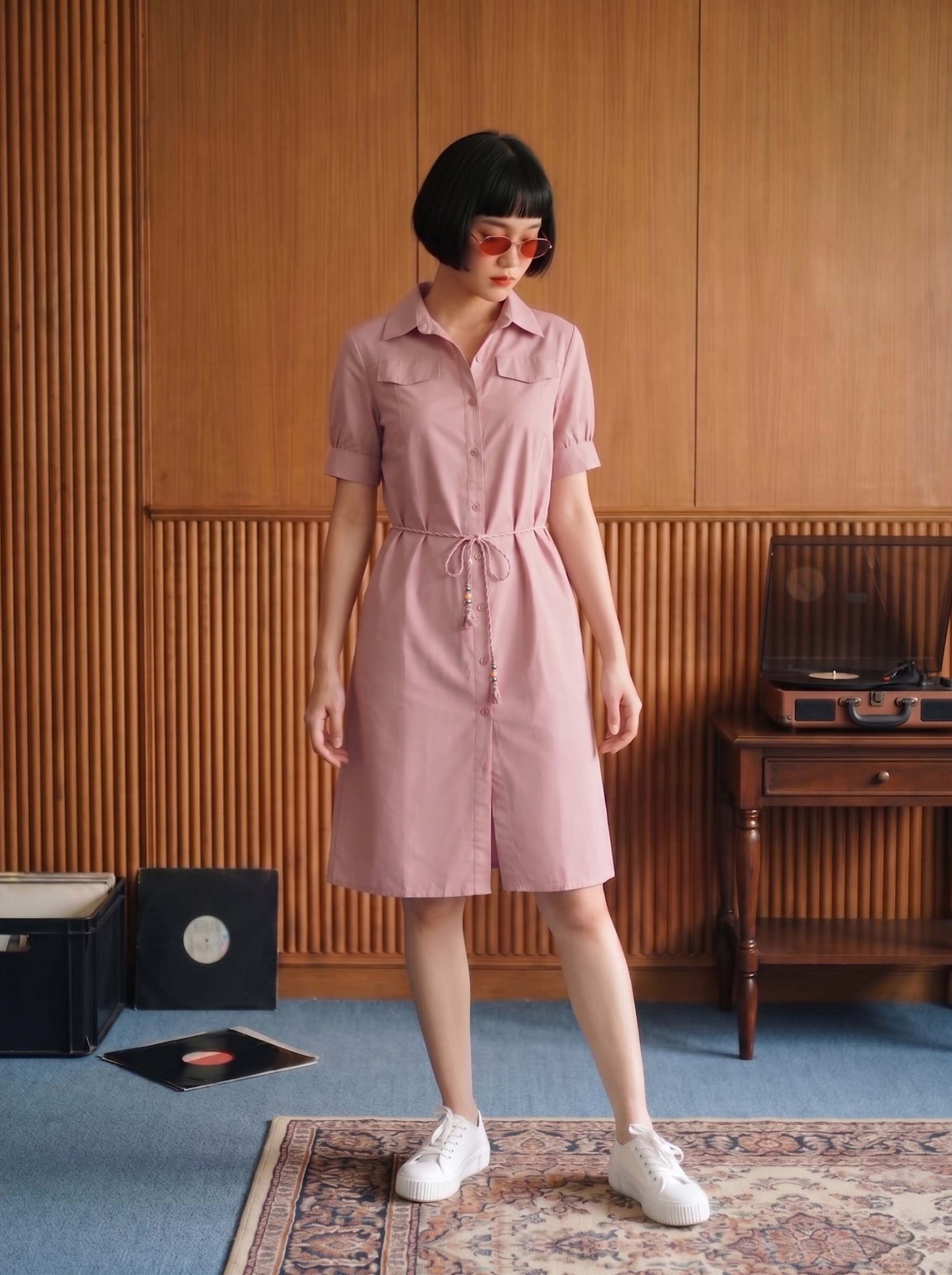 Women's NV Cotton Onion Collar Neck Plain Dresses