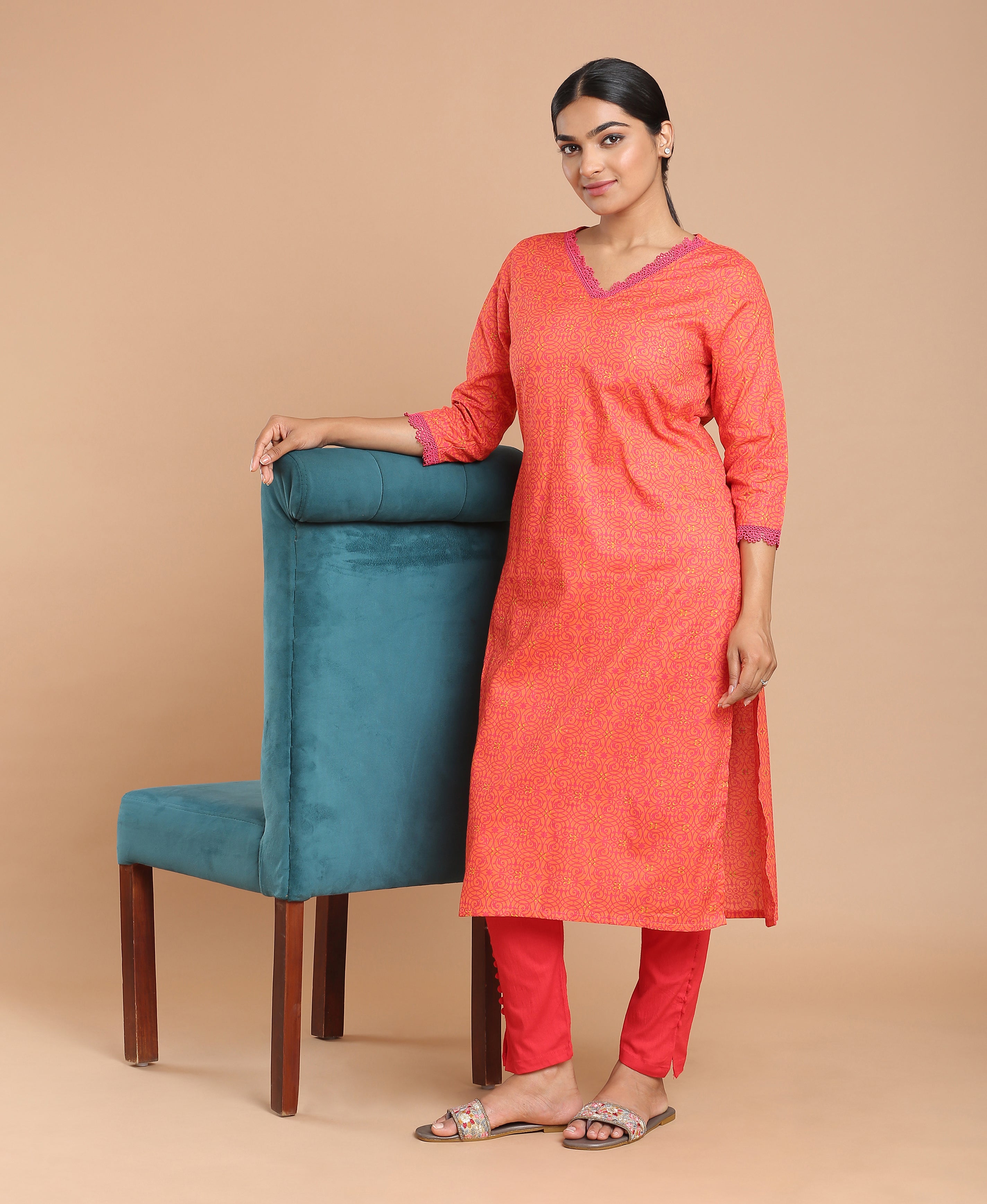 Scarlet Bloom Cotton Kurti