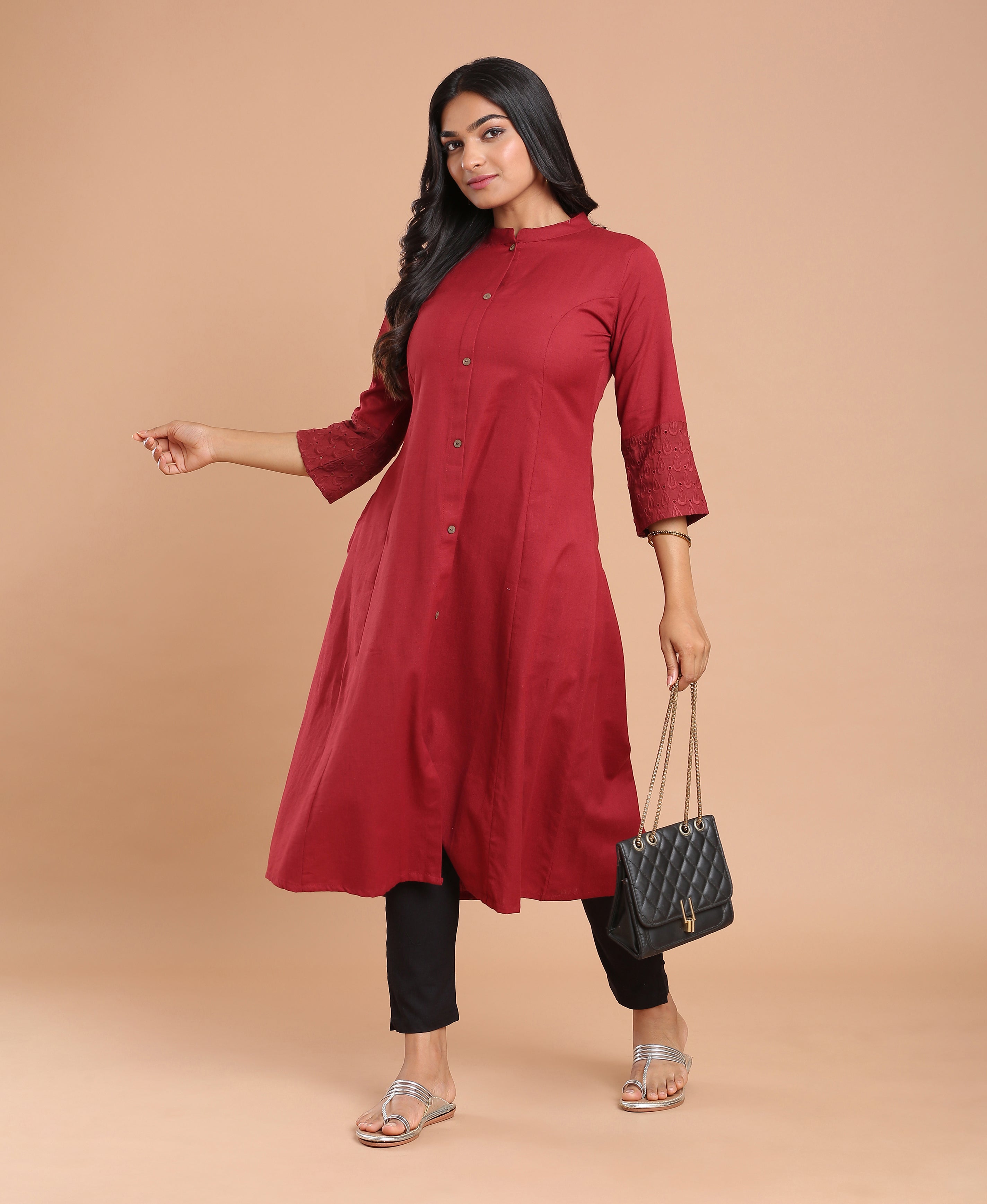 Maroon Hakoba Princess Kurti