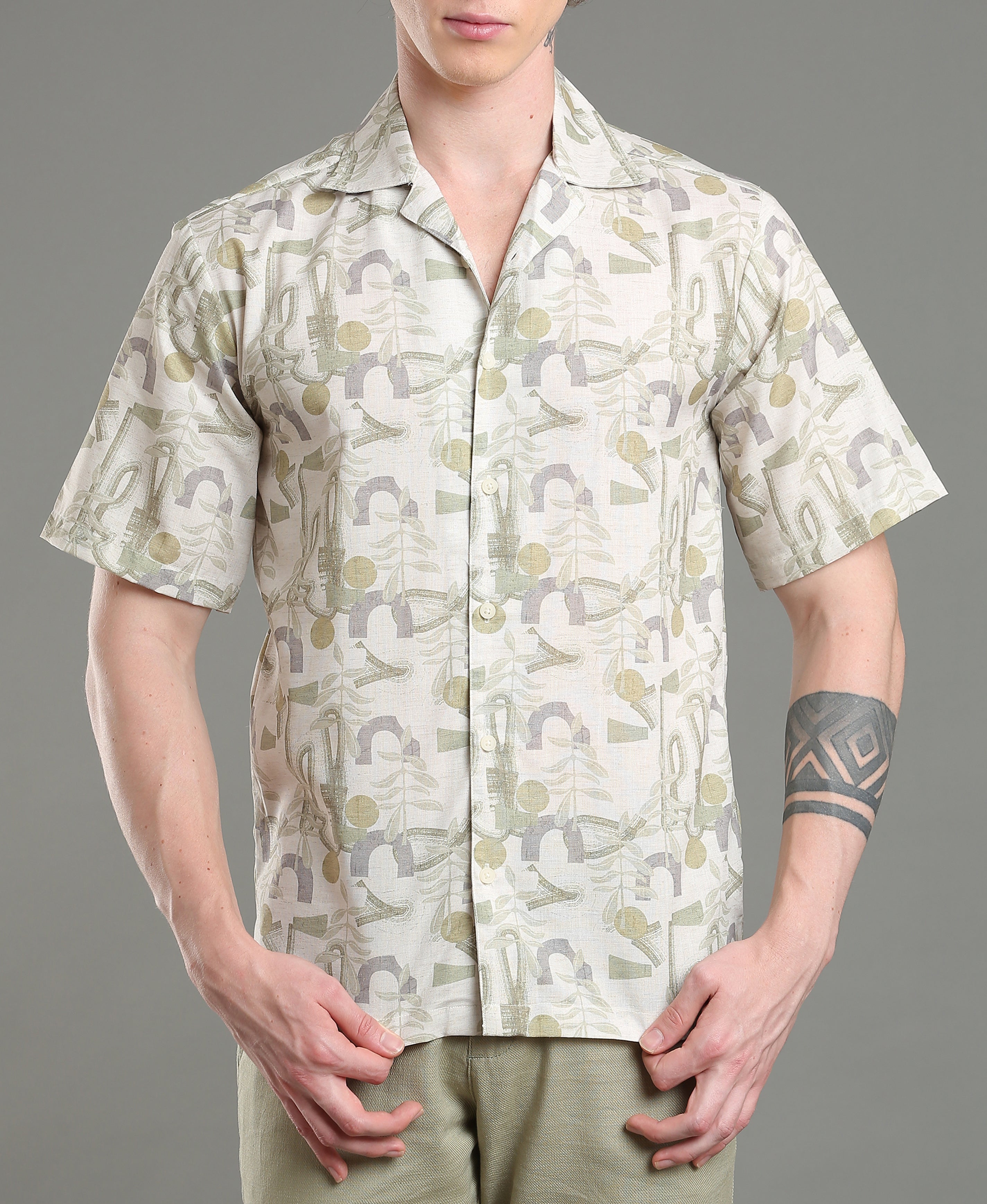 Coral Wave Linen Cuban Fit Shirt