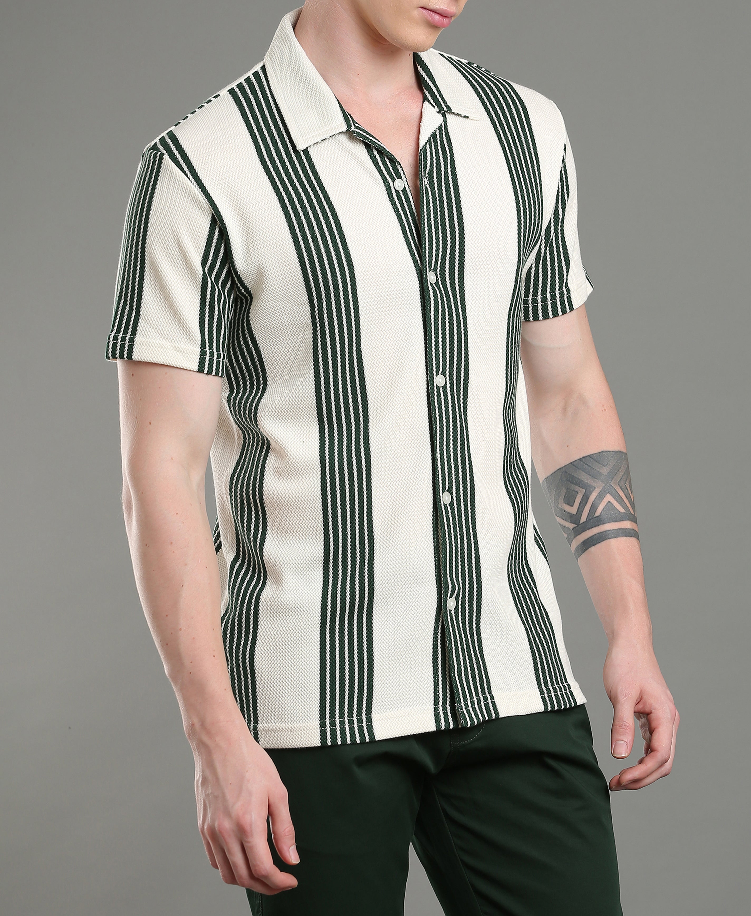 Olive Stripe Regular Shirt